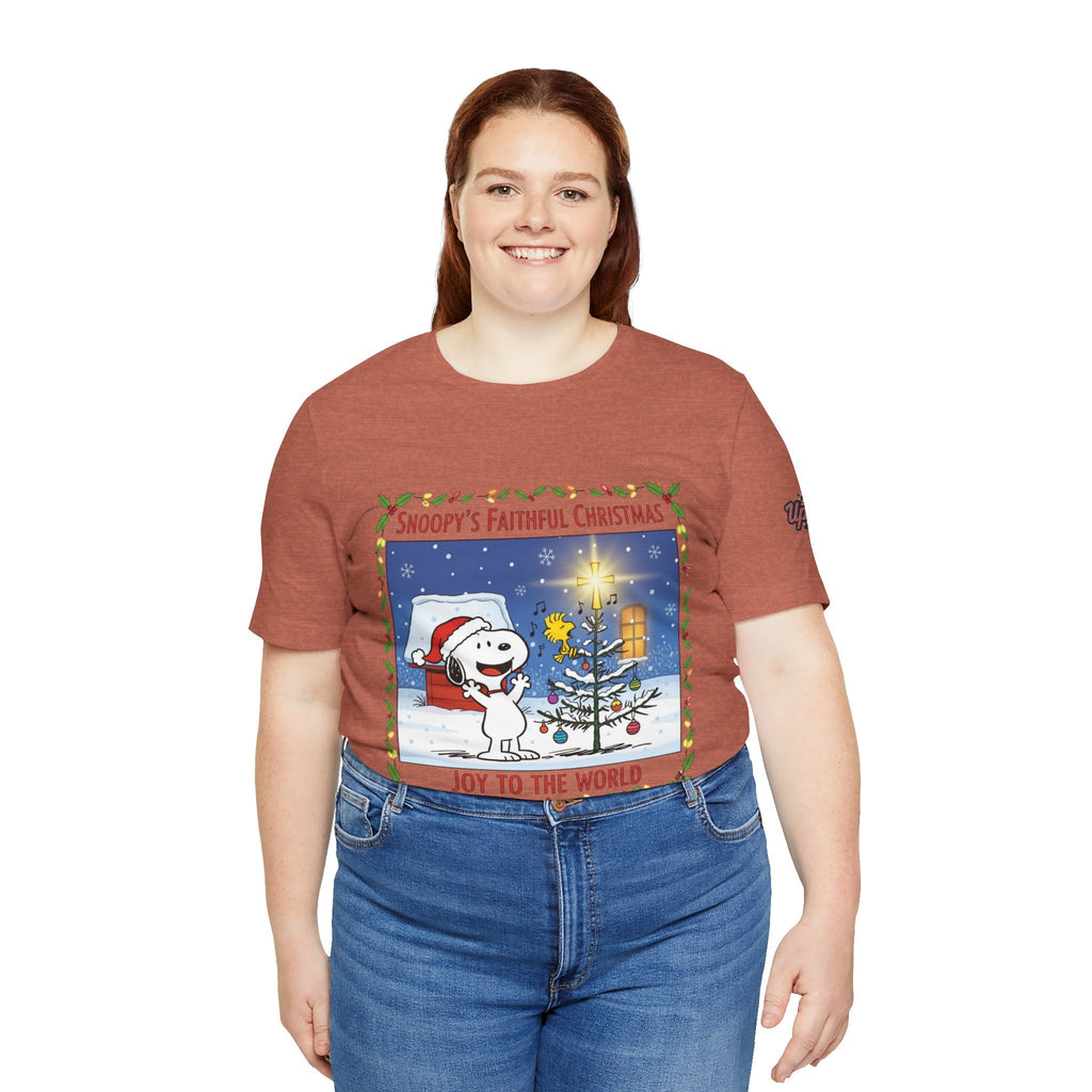 🎄 Faithful Christmas Friends – Christian Holiday T-Shirt | Festive Tree & Cartoon Duo | Heartwarming Christmas Tee by Uplifted Gear Printify