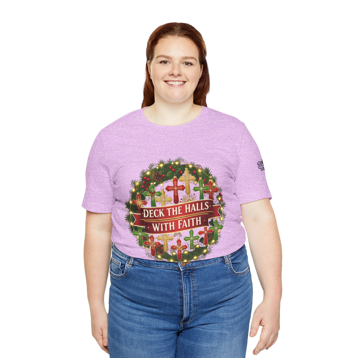 🎄 Deck the Halls with Faith – Christian Christmas T-Shirt | Cross Ornament Design & Festive Garland | Bold Holiday Faith Tee by Uplifted Gear Printify