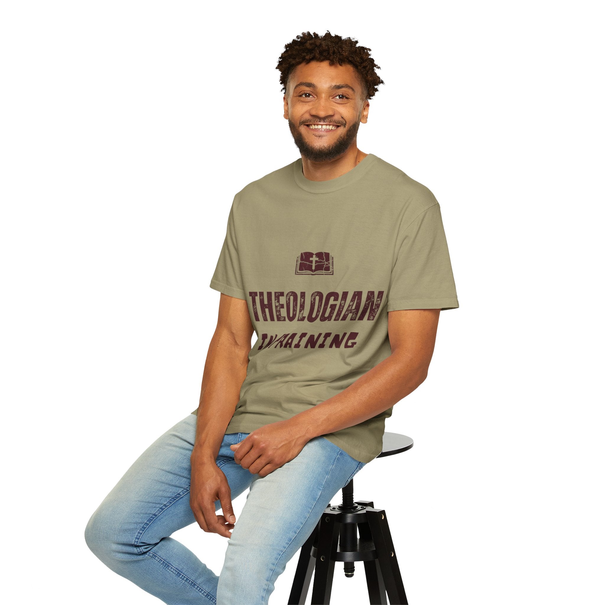 Theologian in Training T-Shirt – Open Bible & Cross Christian Tee for Faithful Learners Printify