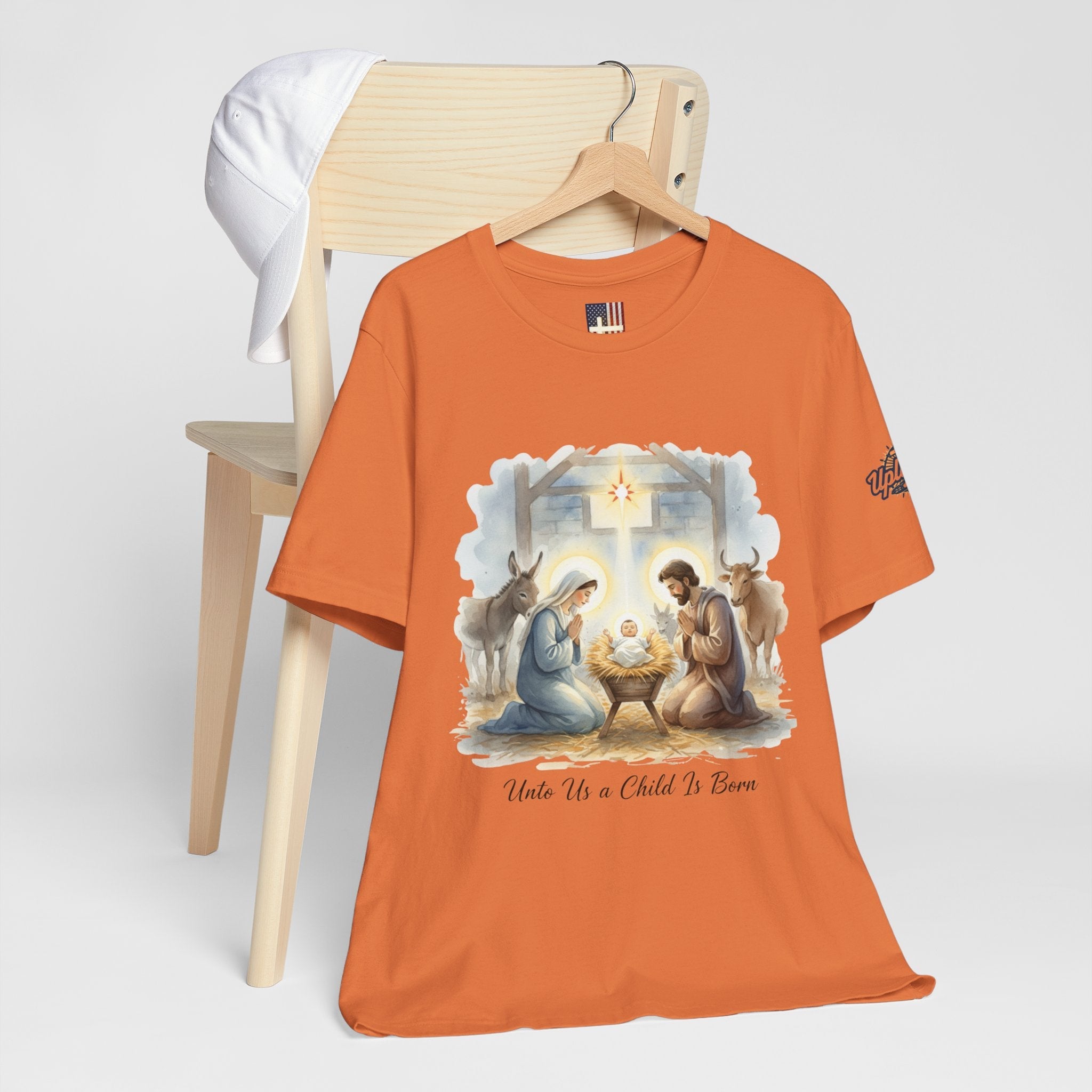 Unto Us a Child is Born T-shirt – Isaiah 9:6 Nativity Manger Scene Christian Christmas T-shirt for Holy Night Faith Printify