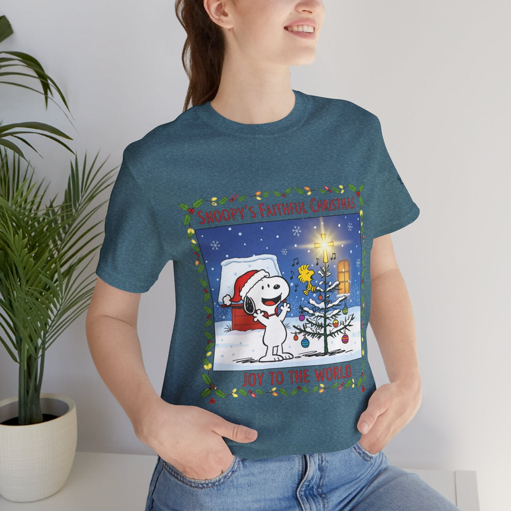 🎄 Faithful Christmas Friends – Christian Holiday T-Shirt | Festive Tree & Cartoon Duo | Heartwarming Christmas Tee by Uplifted Gear Printify