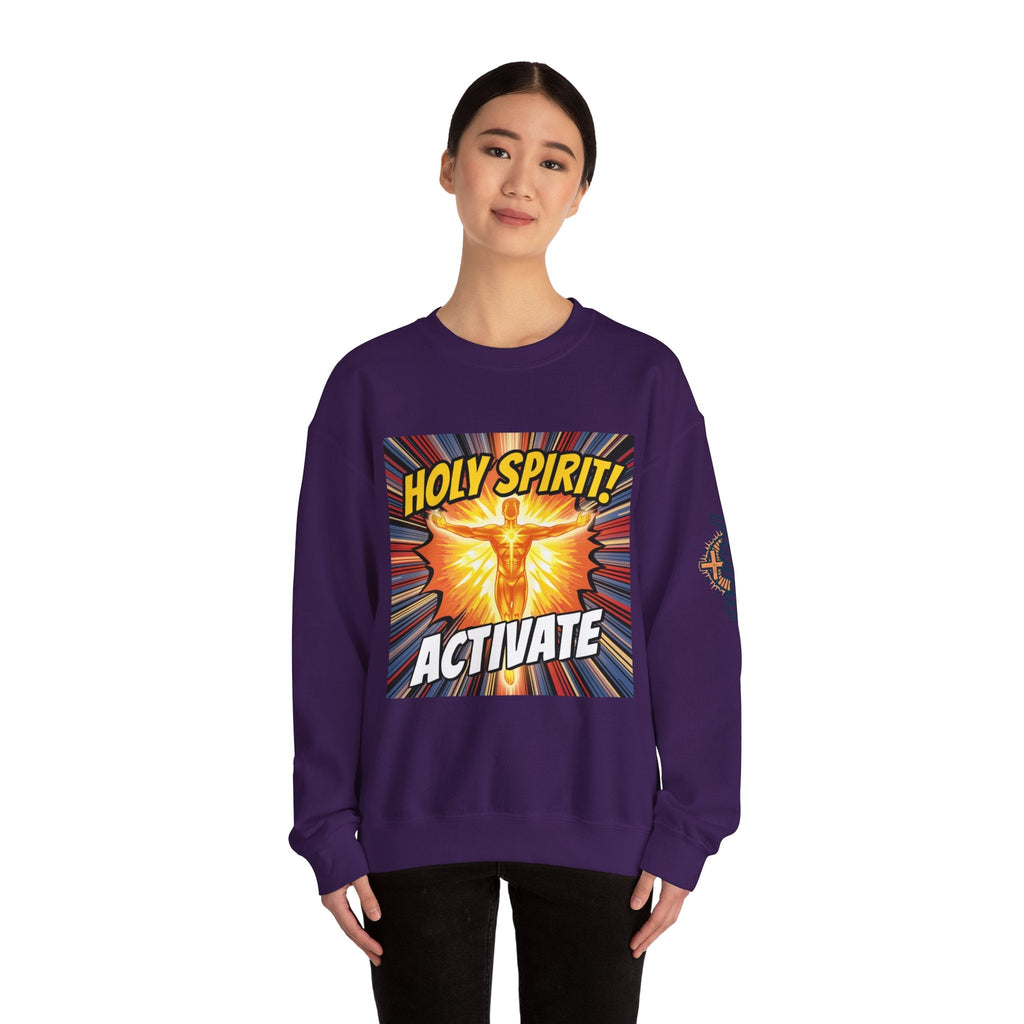 Holy Spirit Activate Sweatshirt – Superhero Christian Sweatshirt with Vibrant Power-Up Design for Faith-Fueled Boldness Printify