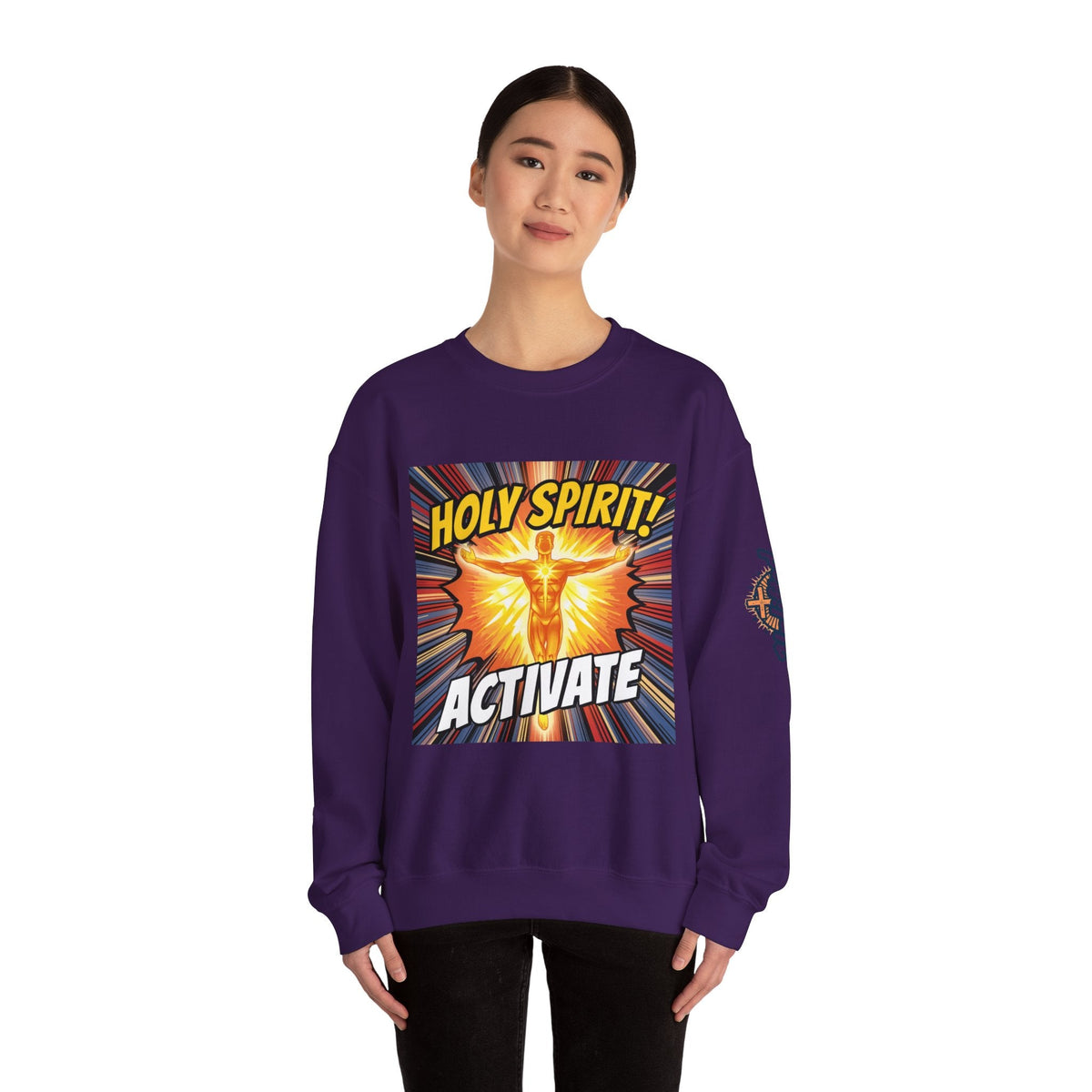 Holy Spirit Activate Sweatshirt – Superhero Christian Sweatshirt with Vibrant Power-Up Design for Faith-Fueled Boldness Printify