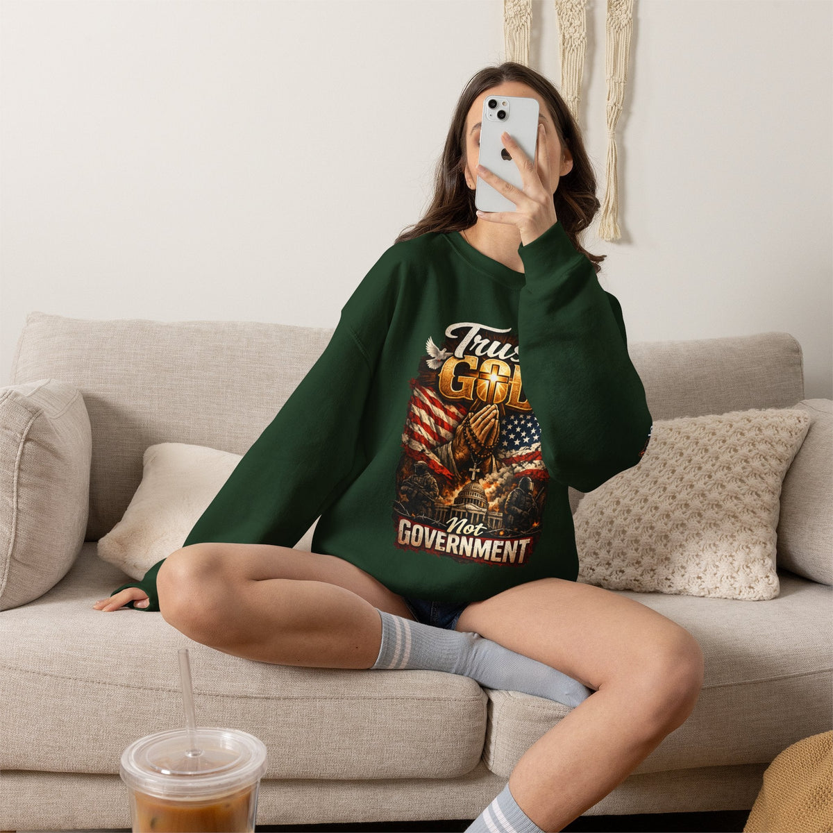 Trust God Not Government Sweatshirt — Vintage Patriotic Christian Sweatshirt Printify