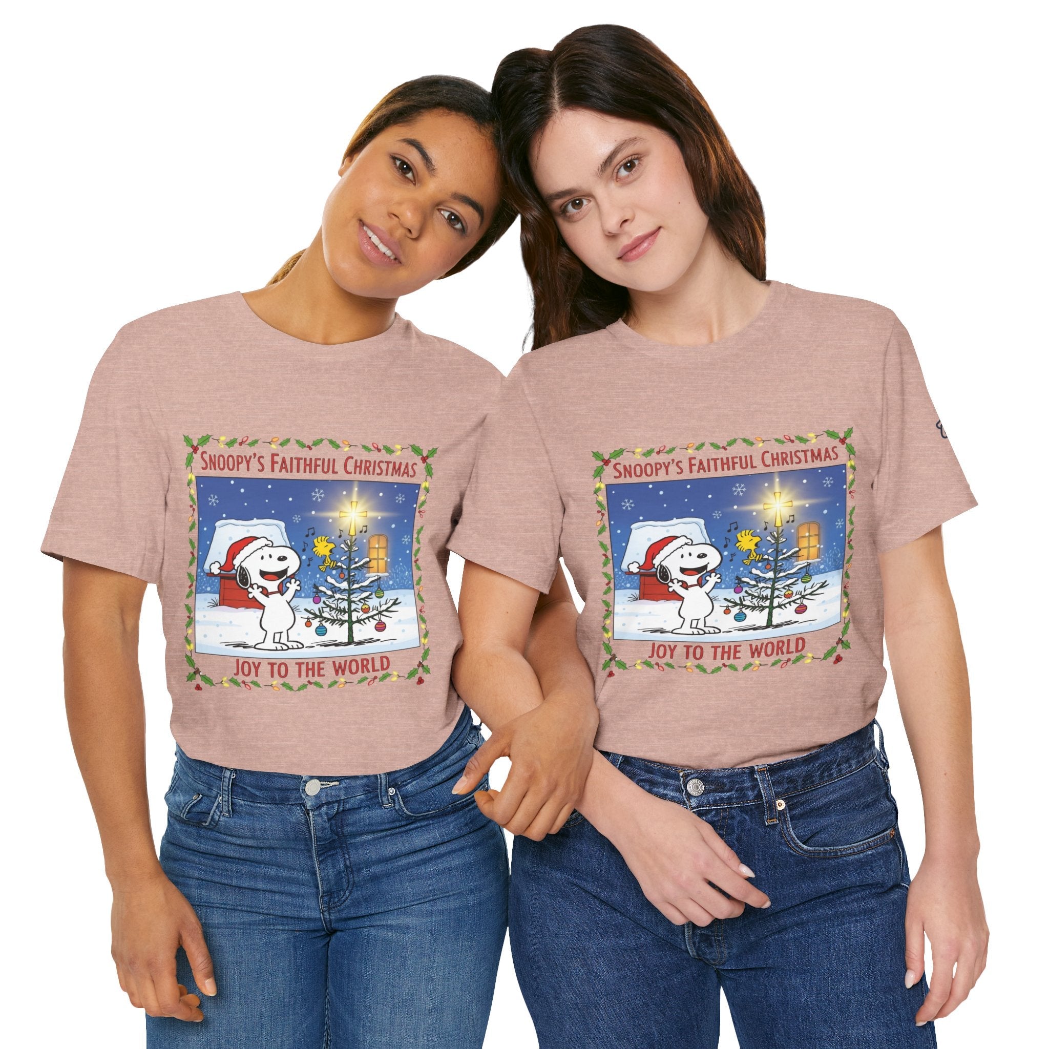 🎄 Faithful Christmas Friends – Christian Holiday T-Shirt | Festive Tree & Cartoon Duo | Heartwarming Christmas Tee by Uplifted Gear Printify