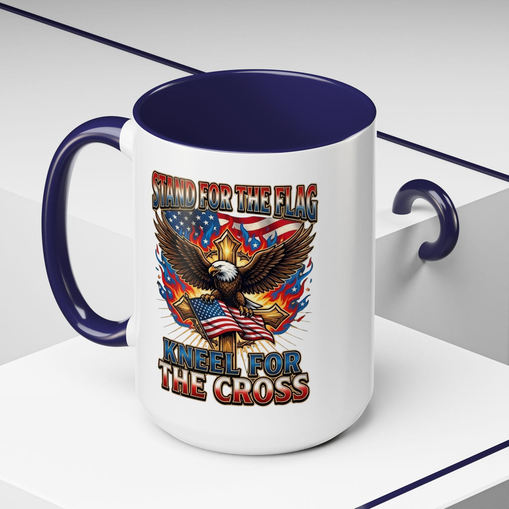 Patriotic Eagle Coffee Mug — "Stand for the Flag, Kneel for the Cross" (11/15oz) Printify