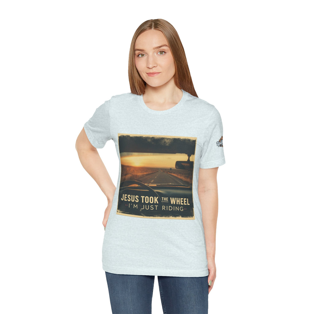 Jesus Took the Wheel I'm Just Riding T-shirt – Funny Christian Convertible Car T-shirt for Surrendered Faith & Humor Printify