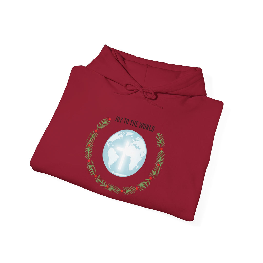 Joy to the World Hoodie – Wreath Earth Nativity Christian Christmas Sweatshirt for Isaiah 9:6 Holiday Faith & Festive Joy Printify