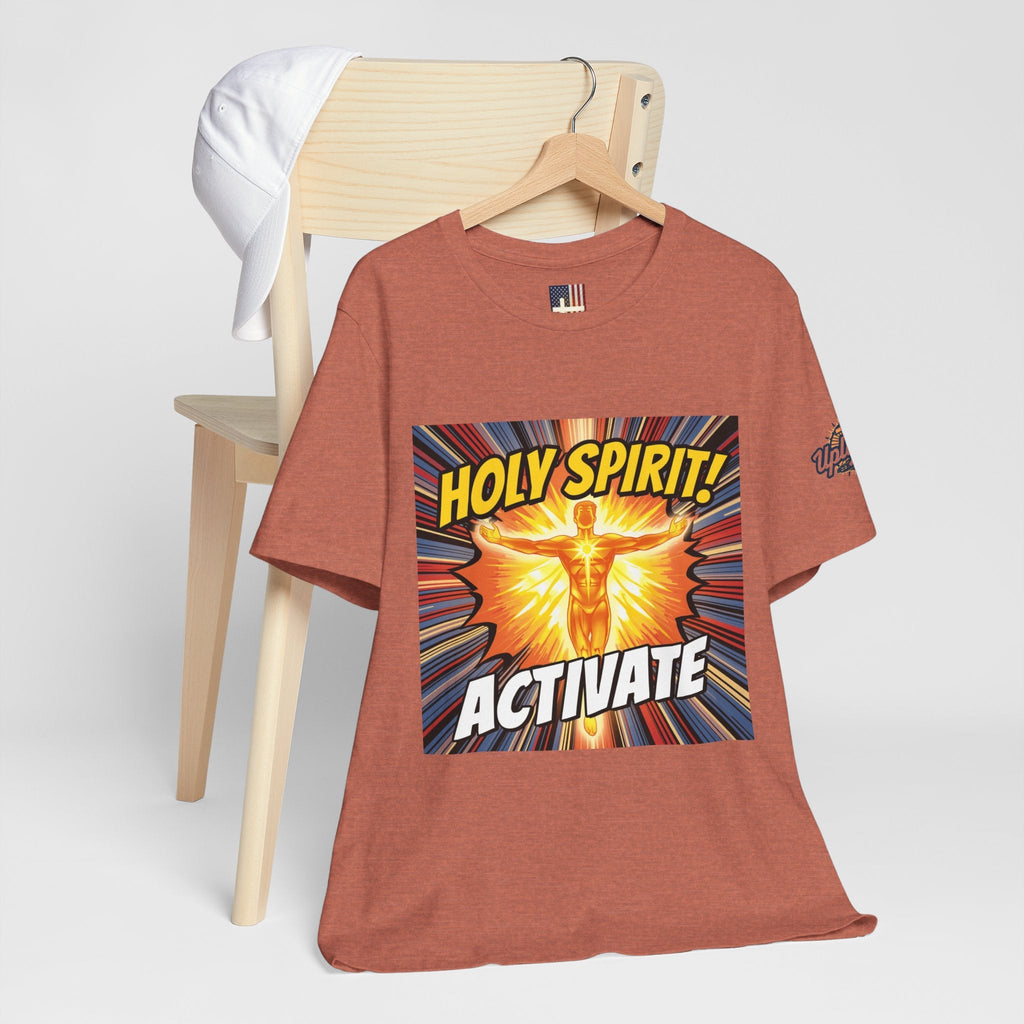 Holy Spirit Activate T-shirt – Superhero Christian T-shirt with Vibrant Power-Up Design for Faith-Fueled Boldness Printify