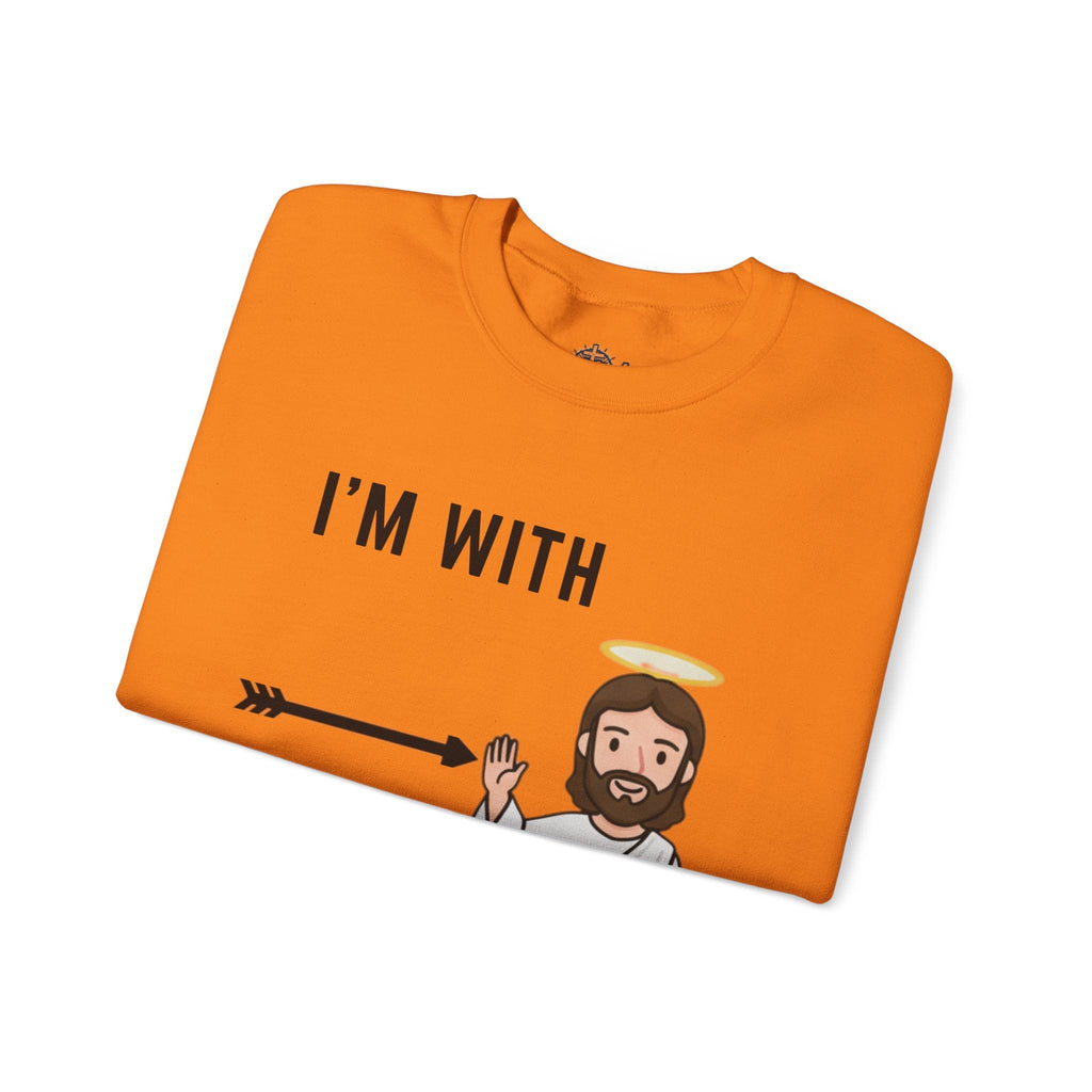 🔥 I’m With Him → Christian Sweatshirt | Arrow Pointing to Jesus | Minimalist Faith Tee | Subtle Cross Design | Bible-Inspired Apparel by Uplifted Gear Printify