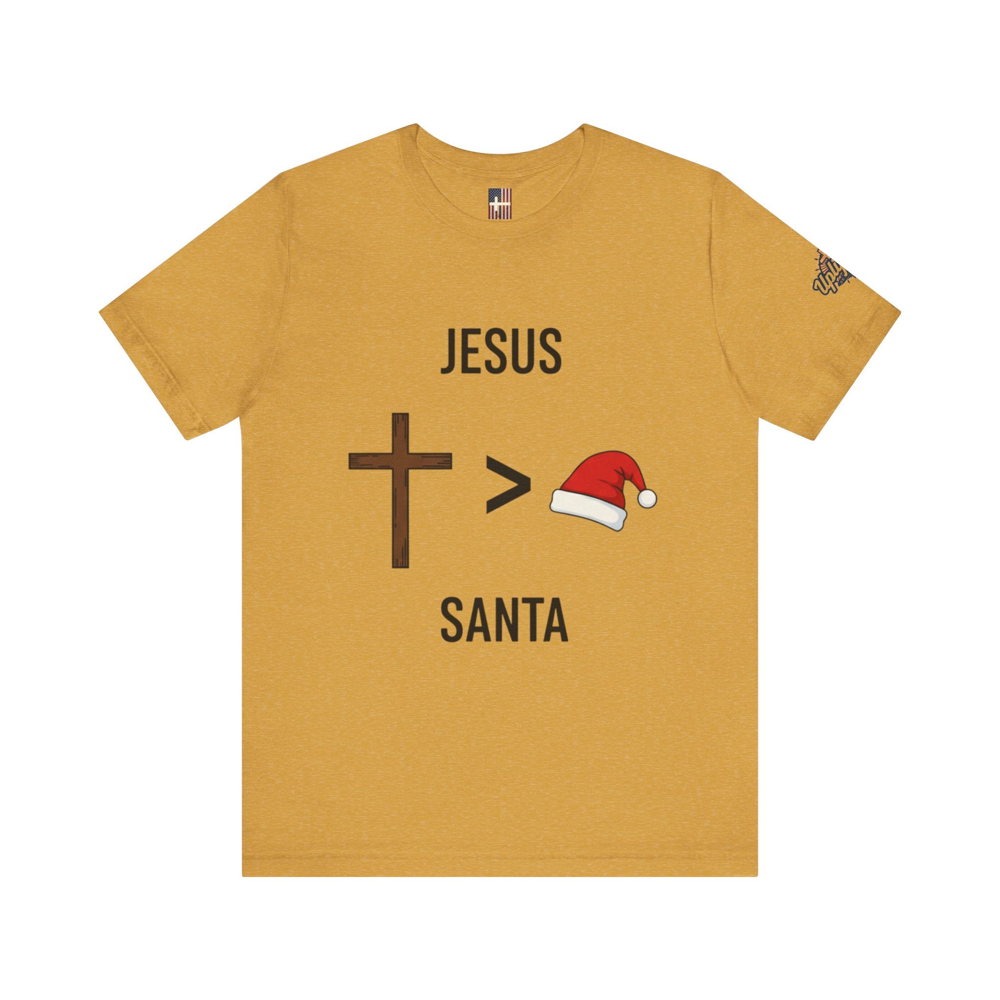 🎄 Jesus > Santa – Minimalist Christian Christmas T-Shirt | Bold Faith Over Holiday Tee | Cross vs Santa Hat Design | Uplifted Gear Printify
