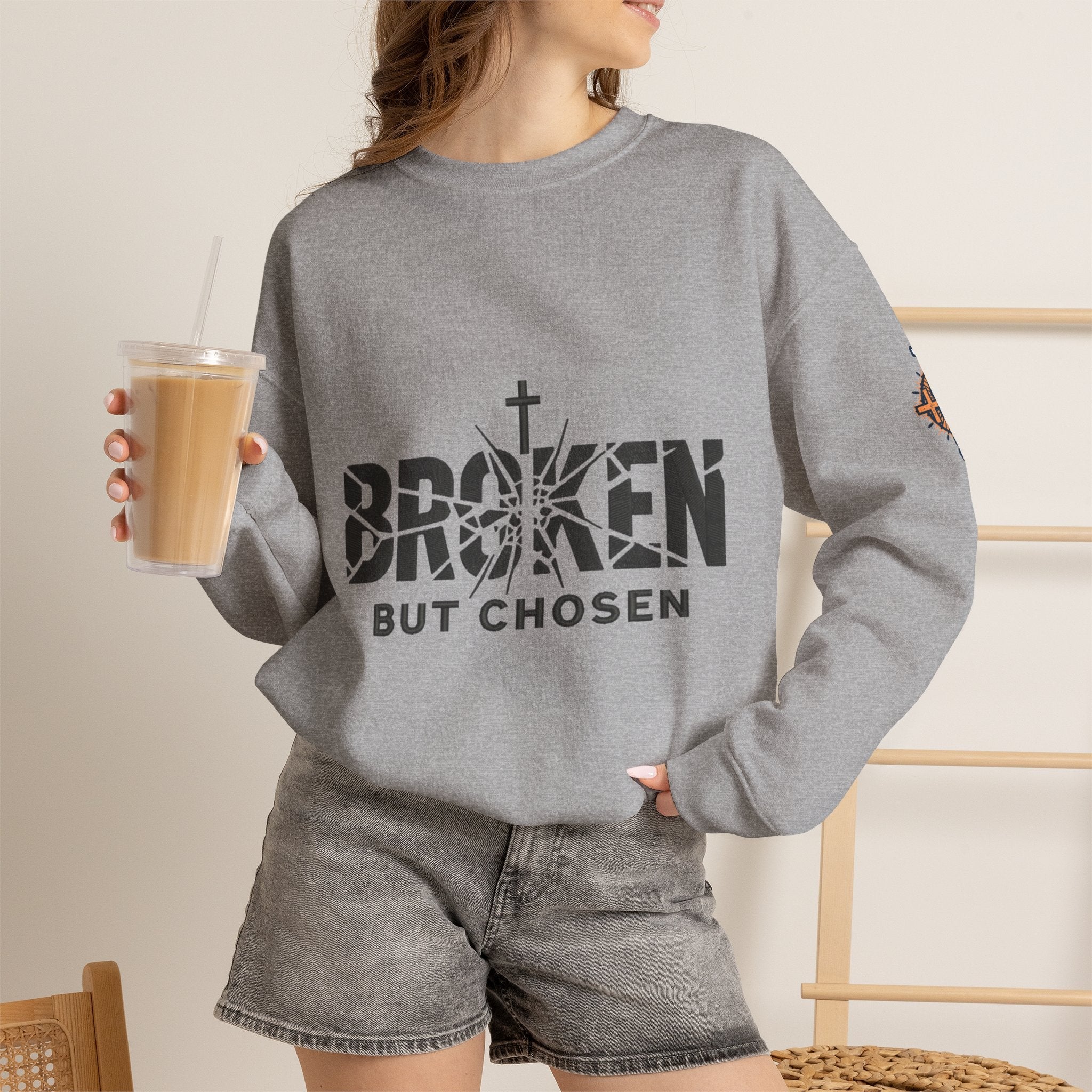 Broken But Chosen Crewneck Sweatshirt Printify