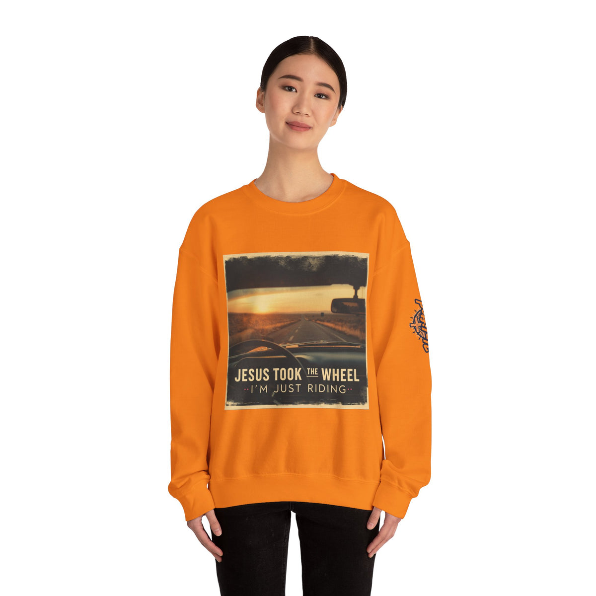 Jesus Took the Wheel I'm Just Riding Sweatshirt – Funny Christian Convertible Car Sweatshirt for Surrendered Faith & Humor