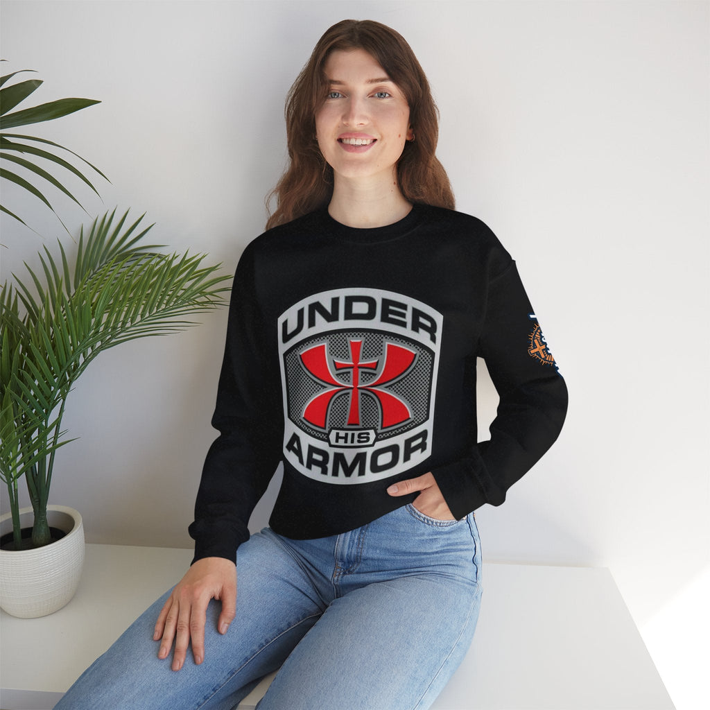 Under His Armor Crewneck Sweatshirt — Christian Faith Graphic Pullover Printify