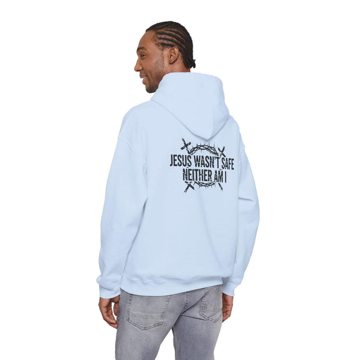 ⚡ Jesus Wasn’t Safe – Neither Am I | Bold Christian Hoodie | Storm-Walking Faith Tee | Minimalist Black & White Design | Uplifted Gear Printify