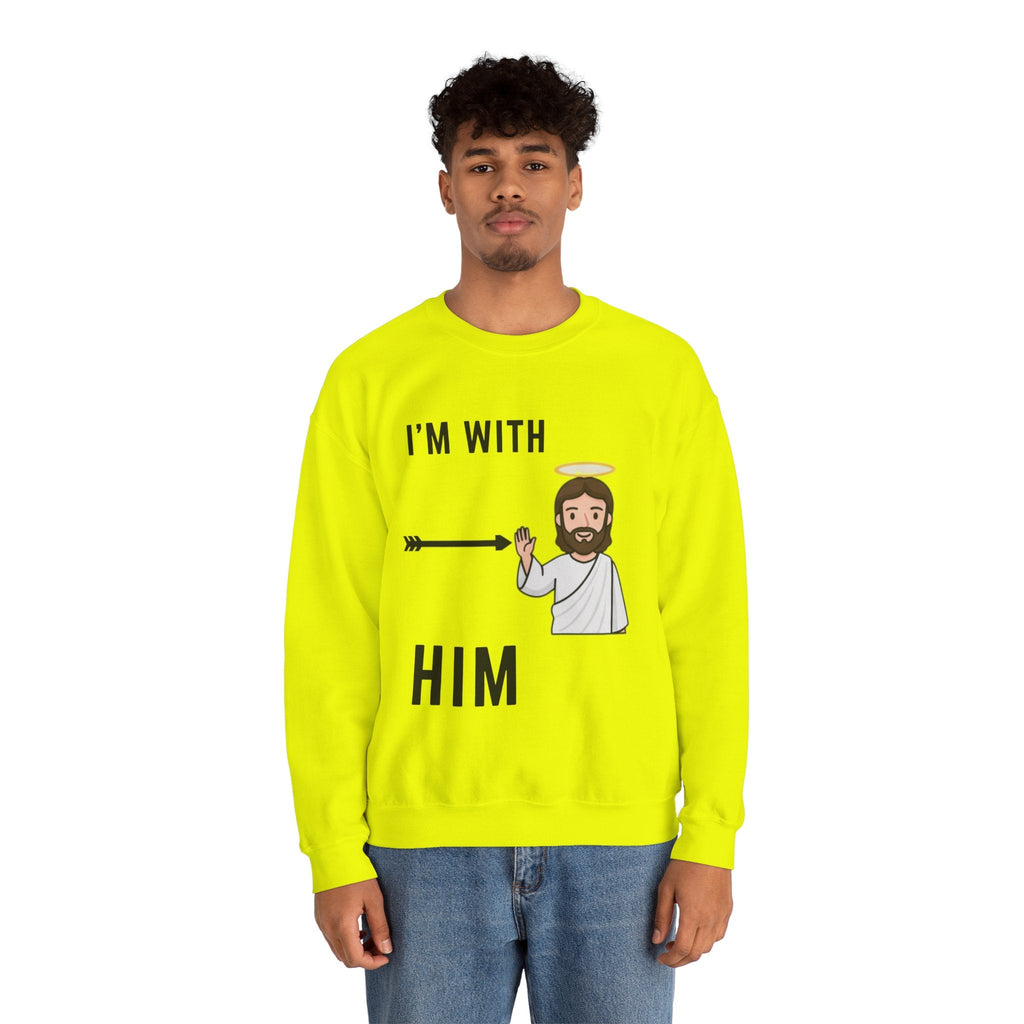 🔥 I’m With Him → Christian Sweatshirt | Arrow Pointing to Jesus | Minimalist Faith Tee | Subtle Cross Design | Bible-Inspired Apparel by Uplifted Gear Printify