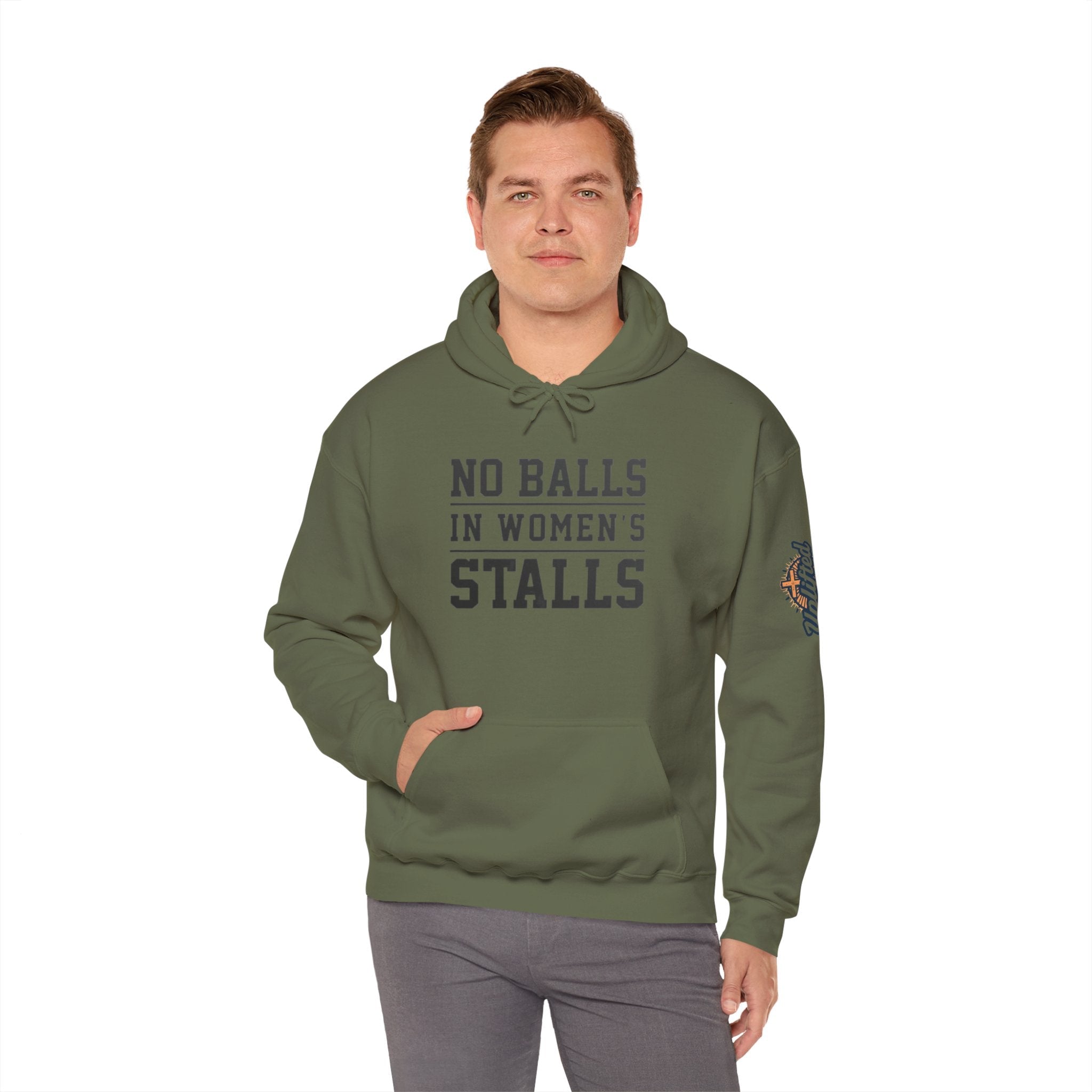 "No Balls in Women's Stalls" Statement Hoodie — Protest Sweatshirt Printify