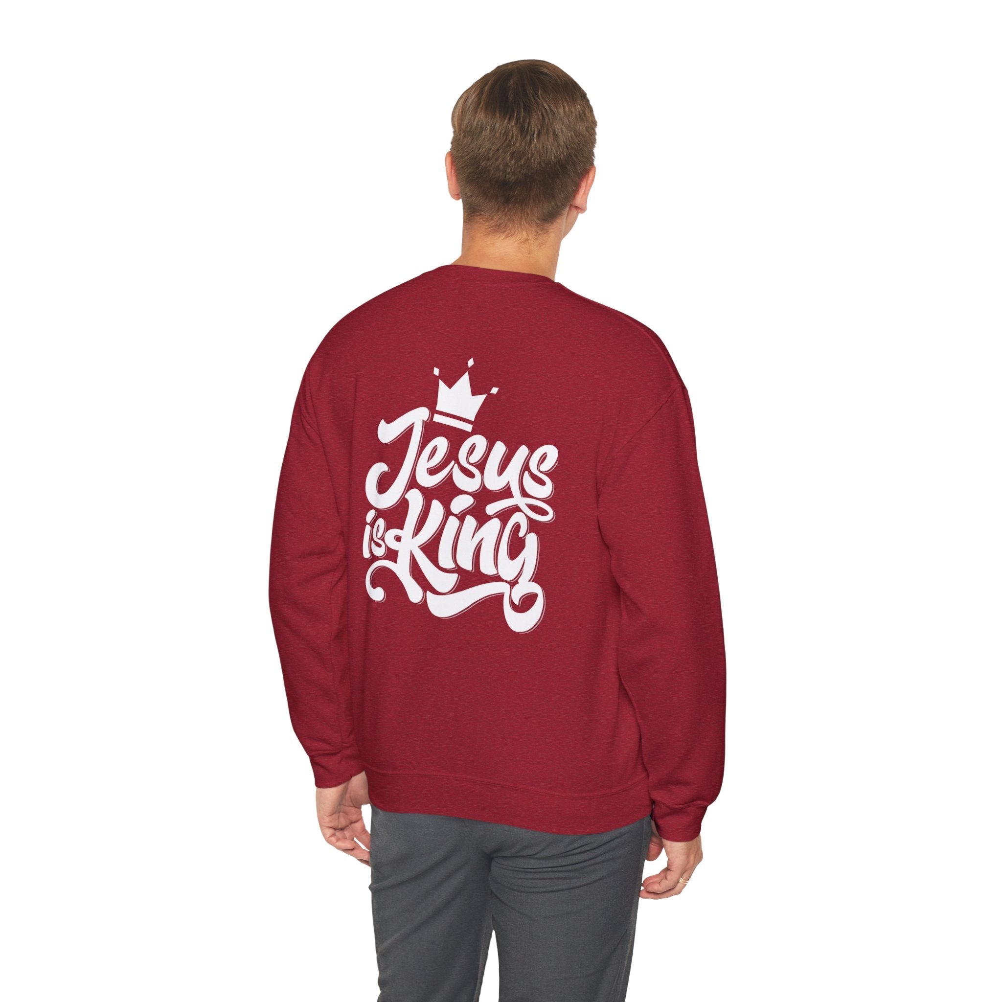 Jesus is King Sweatshirt – Bold Crown & Cross Christian Hoodie for Eternal Faith & Comfort Printify