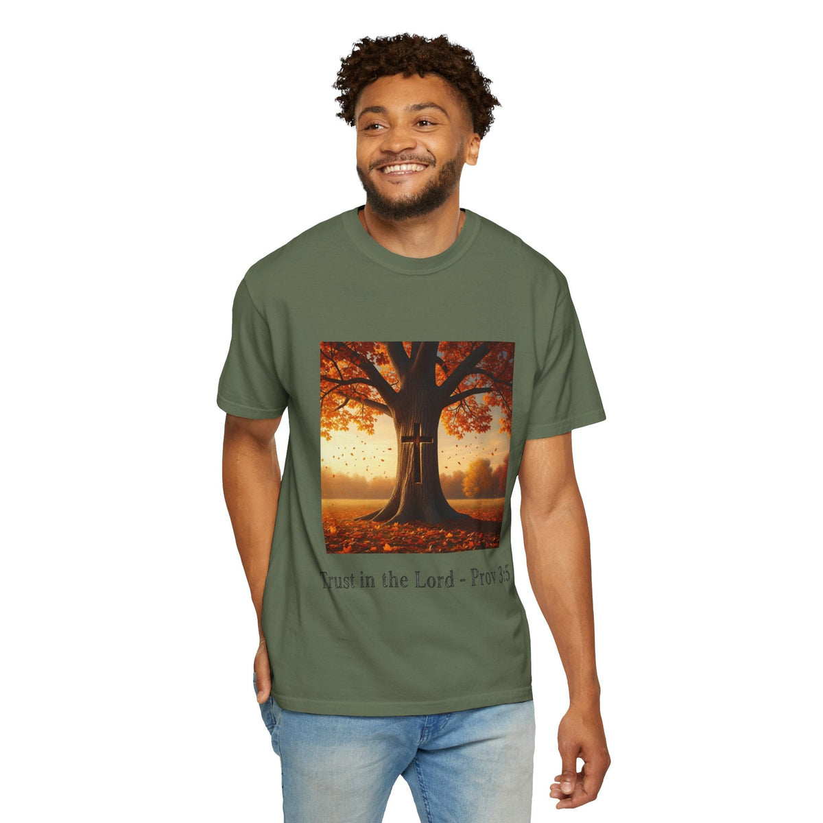Trust in the Lord T-Shirt – Autumn Tree Christian Tee with Proverbs 3:5 Printify