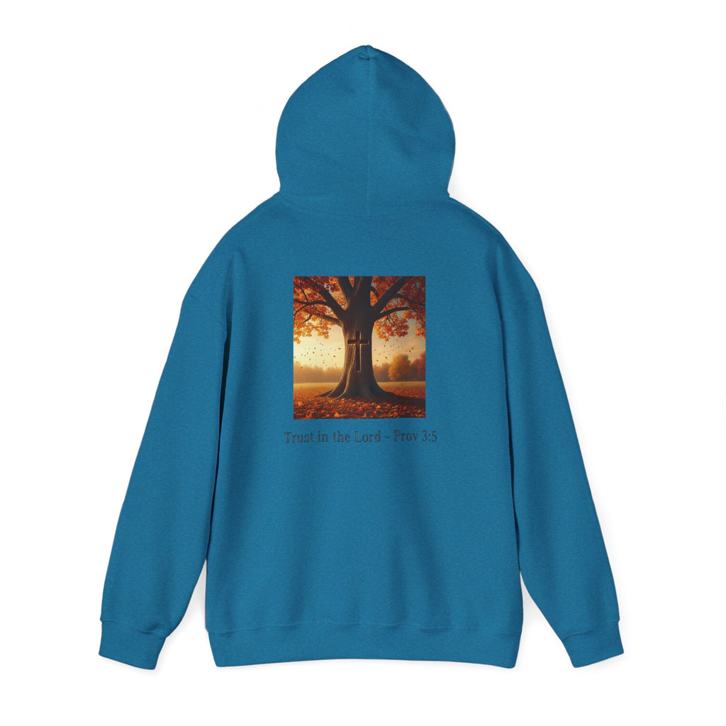 Trust in the Lord Hoodie – Autumn Tree Proverbs 3:5 Christian Hoodie for Cozy Faith Printify