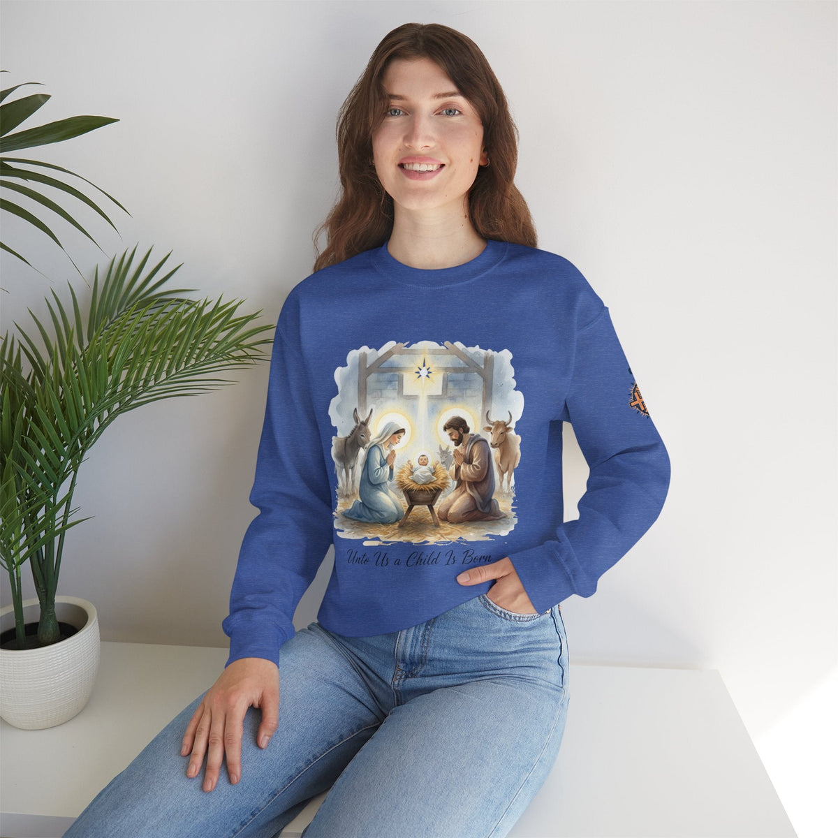 Unto Us a Child is Born Sweatshirt – Isaiah 9:6 Nativity Manger Scene Christian Christmas Sweatshirt for Holy Night Faith Printify