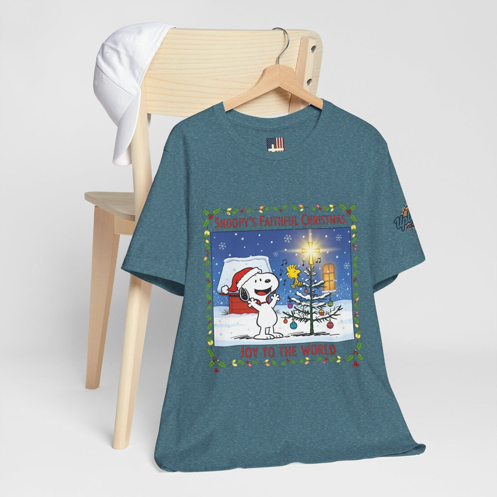🎄 Faithful Christmas Friends – Christian Holiday T-Shirt | Festive Tree & Cartoon Duo | Heartwarming Christmas Tee by Uplifted Gear Printify