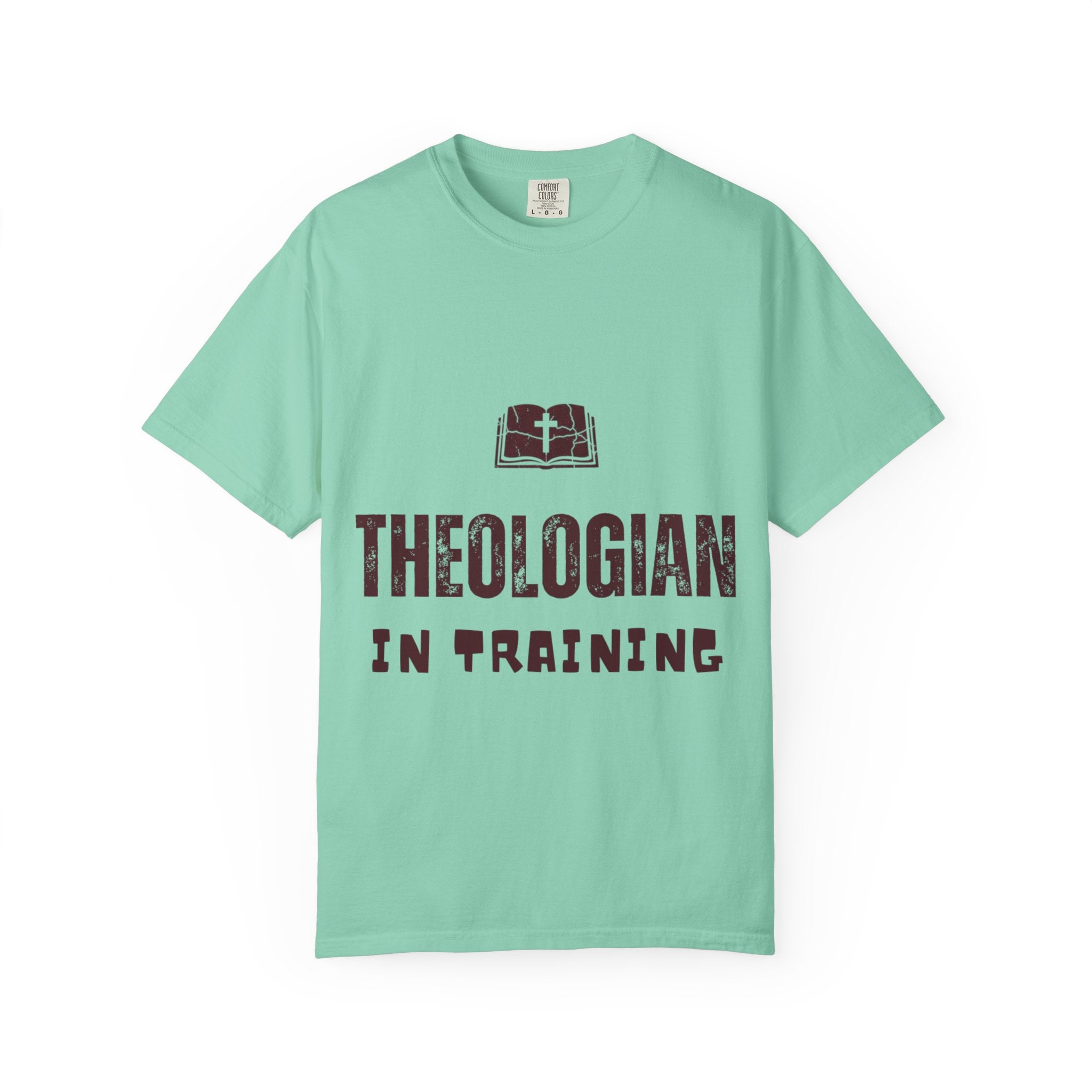 Theologian in Training T-Shirt – Open Bible & Cross Christian Tee for Faithful Learners Printify