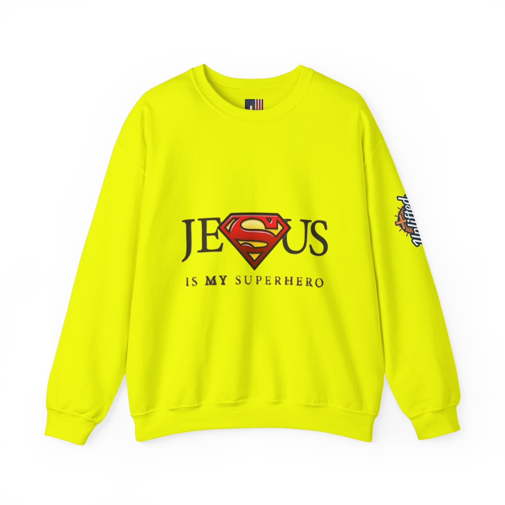 Jesus Is My Superhero Crewneck Sweatshirt Printify