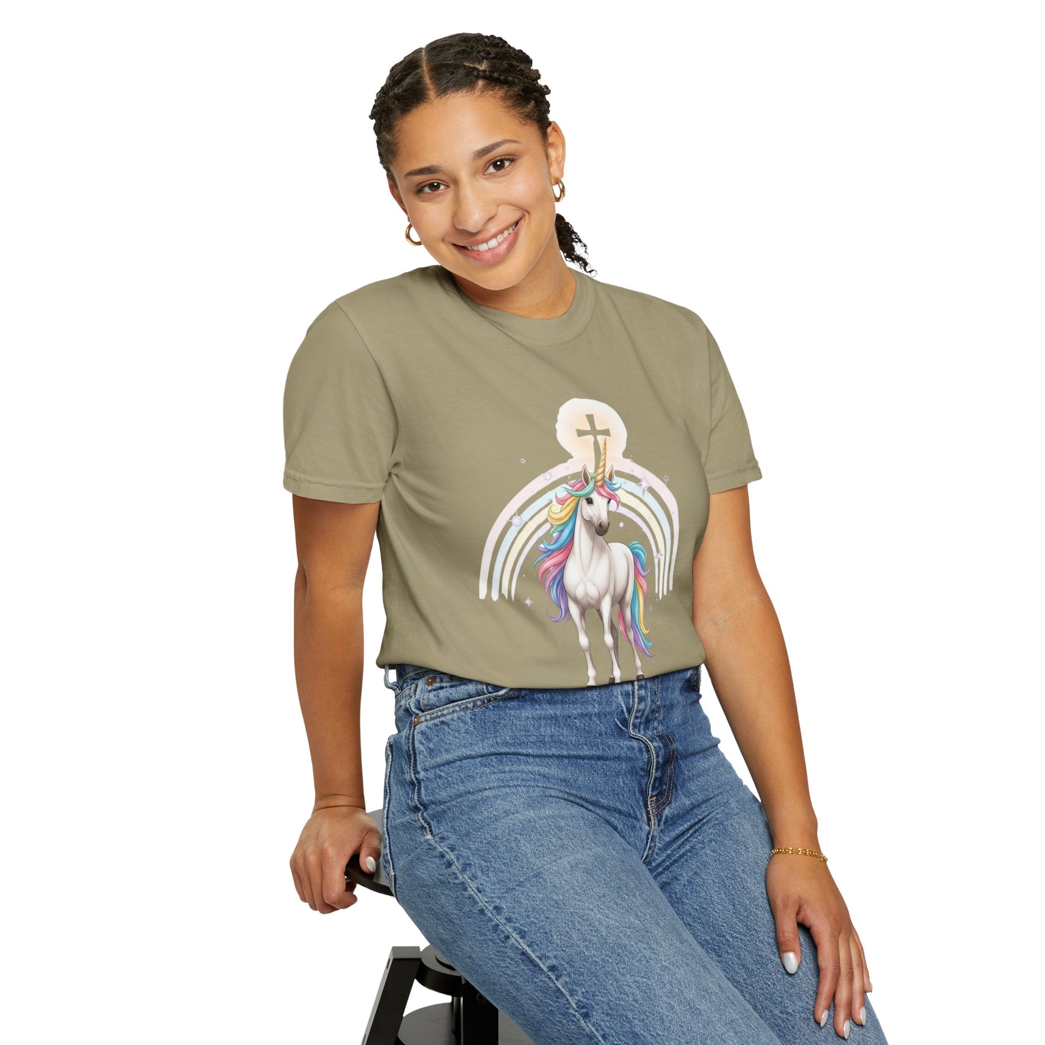Unique Unicorn Christian T-Shirt – Wonderfully Made with Rainbow Cross & Psalm 139:14 Printify