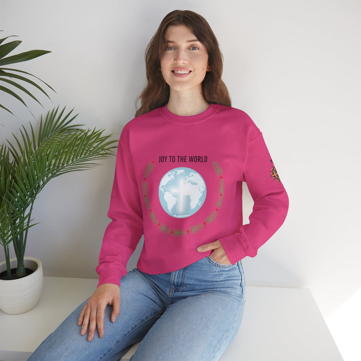 Joy to the World Sweatshirt – Wreath Earth Nativity Christian Christmas Sweatshirt for Isaiah 9:6 Holiday Faith & Festive Joy Printify