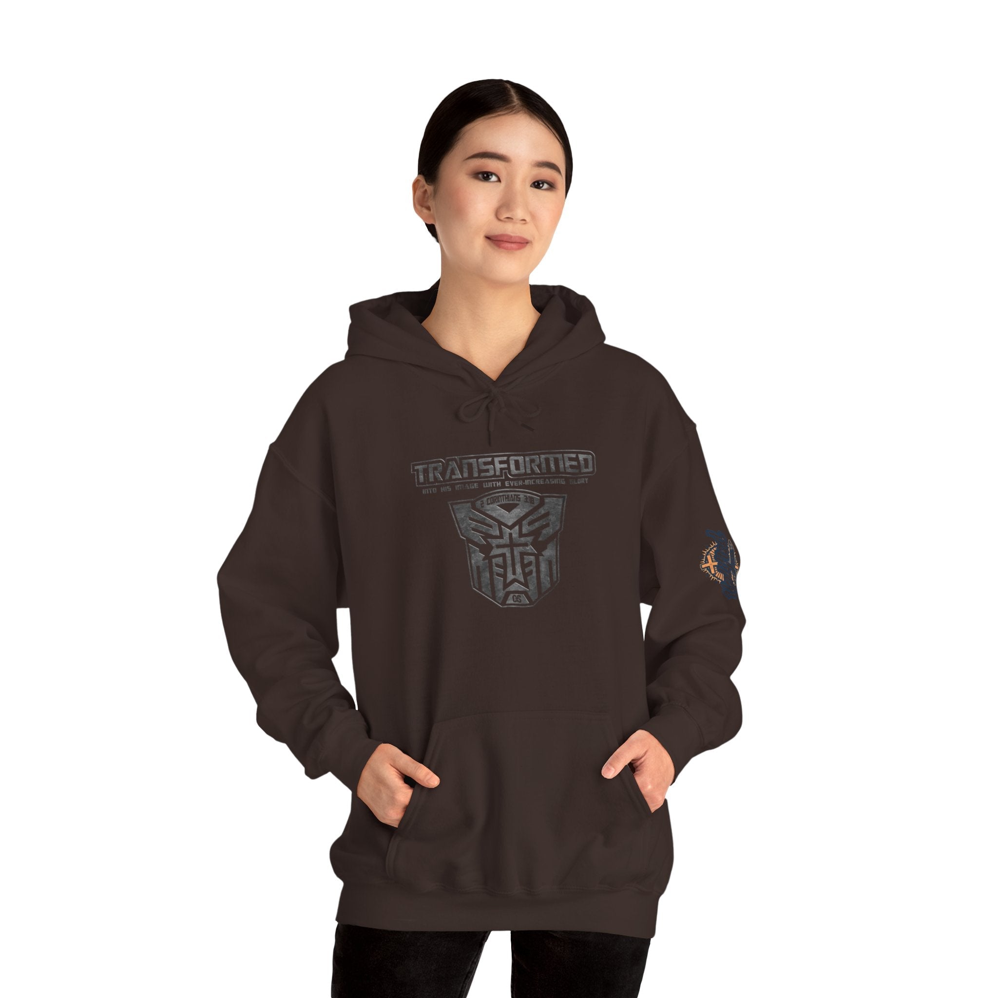 Transformer Logo Christian Hoodie | 2 Corinthians 3:18 Bible Verse Hoodie Printify