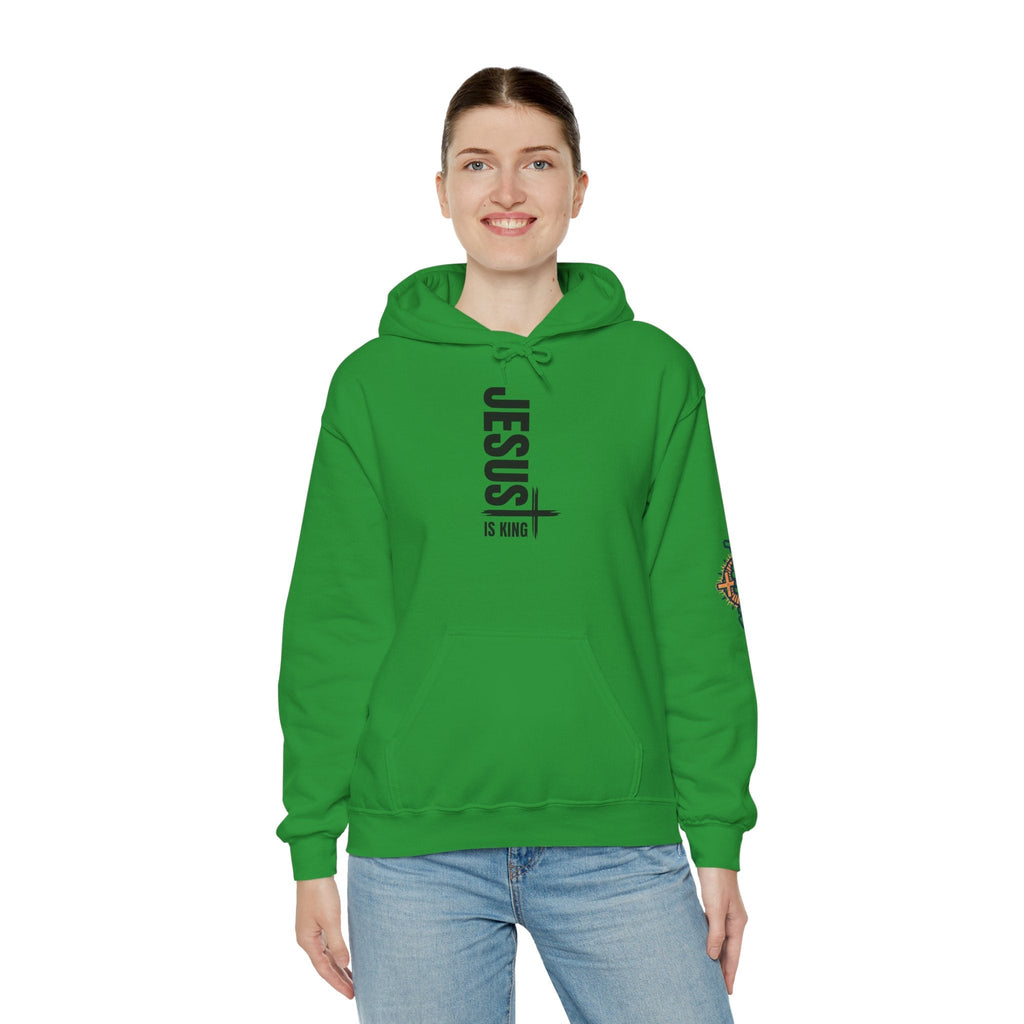 Jesus Is King Hoodie | Modern Typographic Cross Christian Hoodie Printify