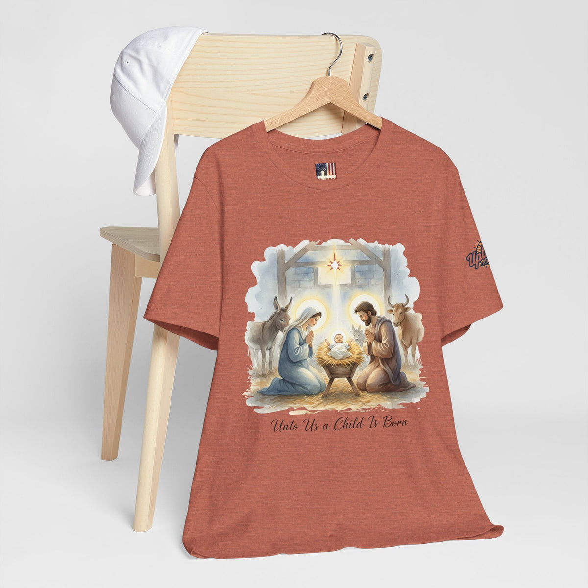 Unto Us a Child is Born T-shirt – Isaiah 9:6 Nativity Manger Scene Christian Christmas T-shirt for Holy Night Faith Printify