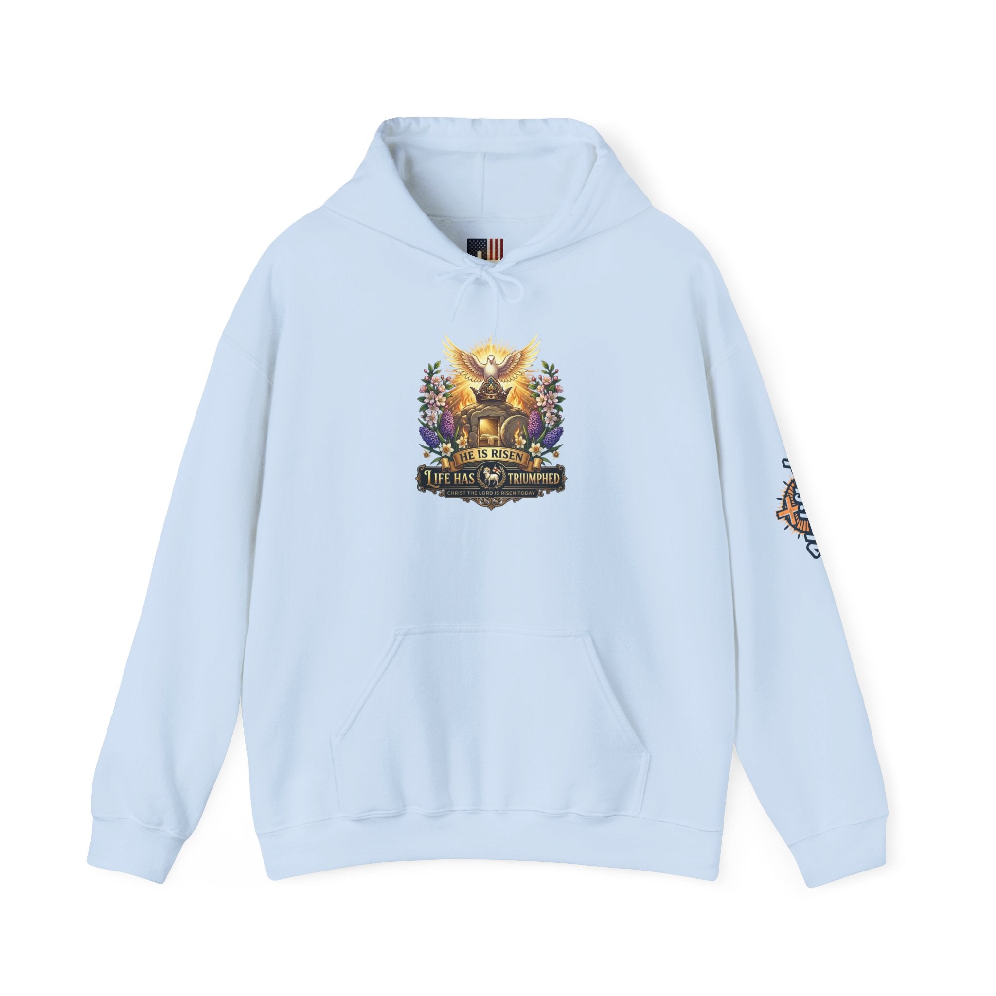 He Is Risen "Life Has Triumphed" Hoodie — Easter Resurrection Christian Hoodie Printify