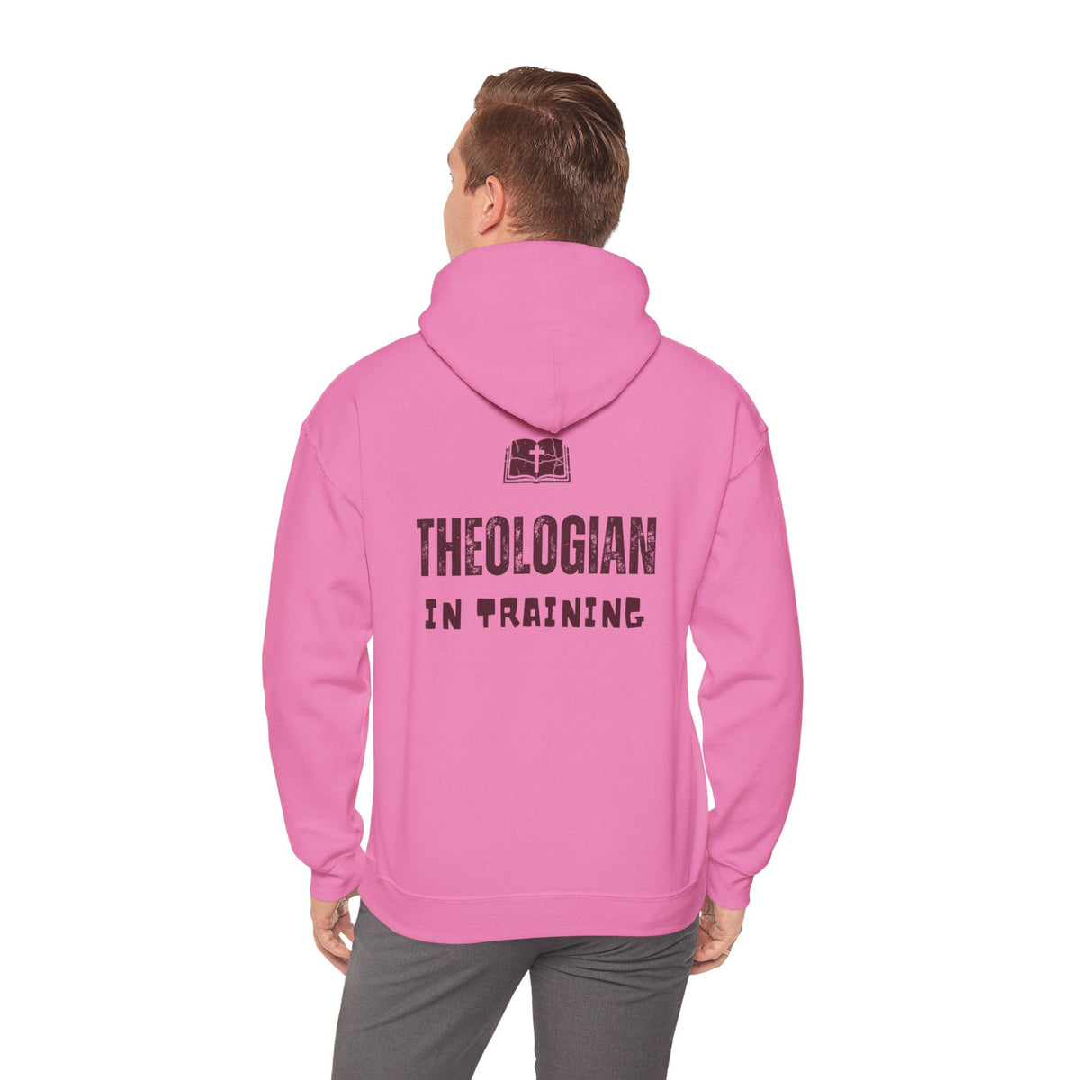 Theologian in Training Hoodie – Open Bible & Cross Christian Hoodie for Faithful Growth Printify