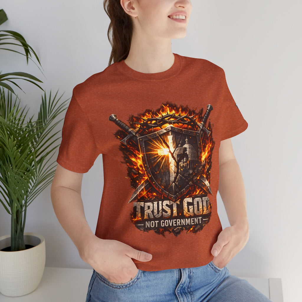 Trust God Not Government Shield Tee — Patriotic Christian Faith T-Shirt Printify