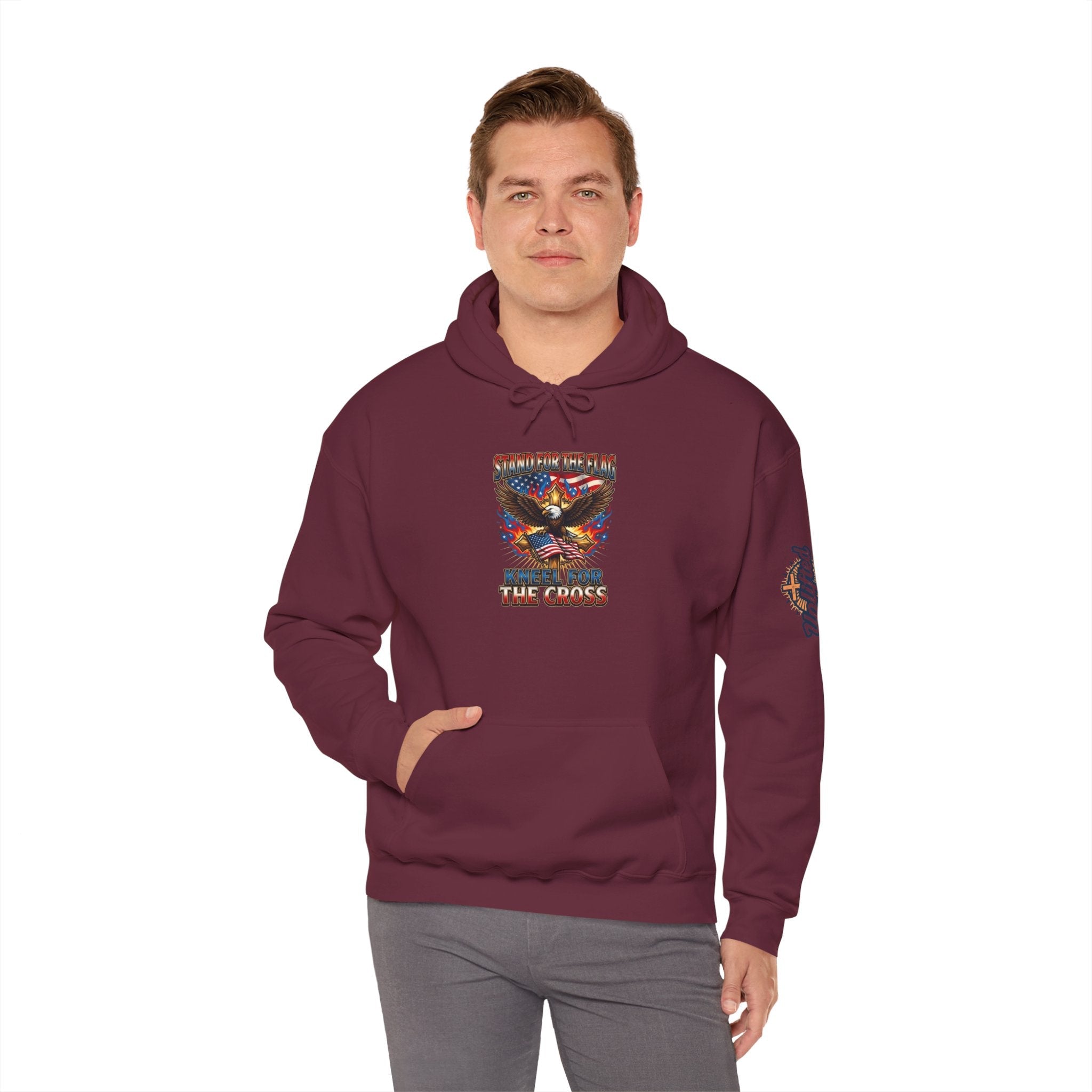 Stand for the Flag Kneel for the Cross Hoodie | Patriotic Eagle Hoodie Printify