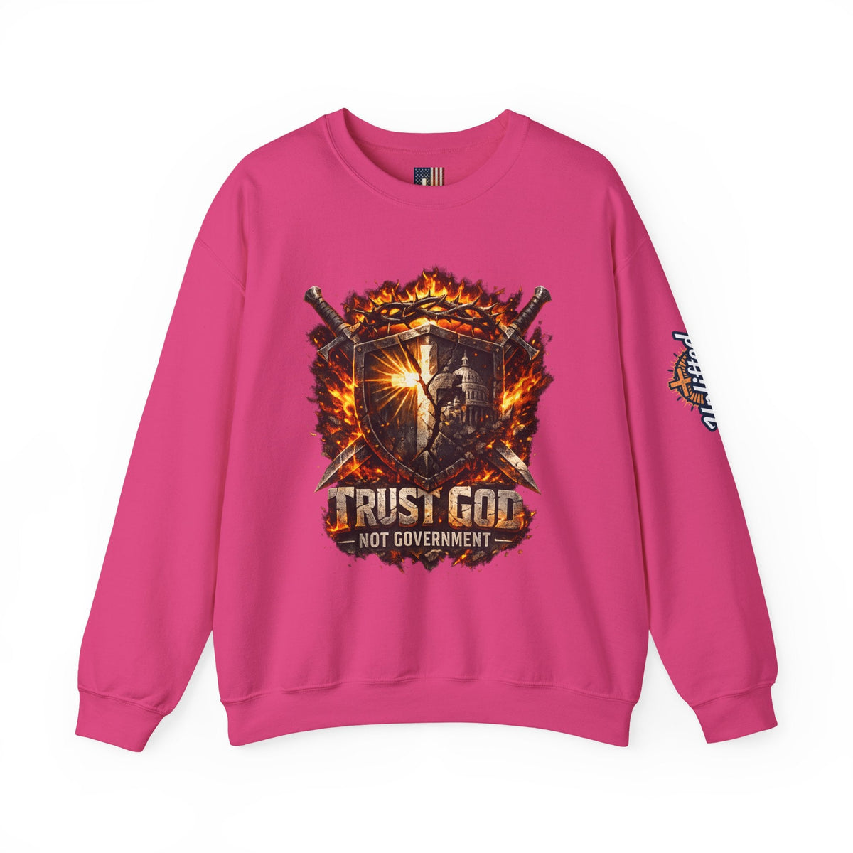 Trust God Not Government Shield Sweatshirt — Patriotic Christian Faith Sweatshirt Printify