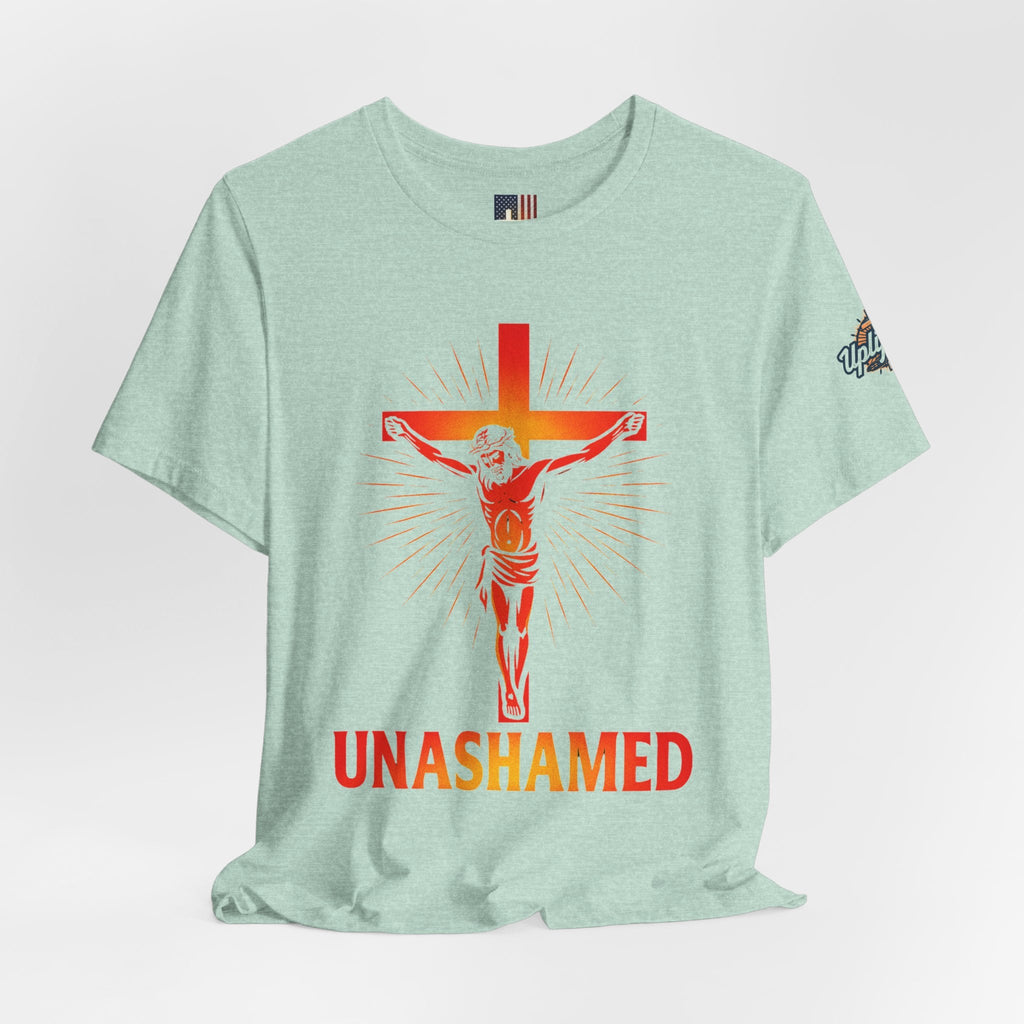 Unashamed T-shirt – Romans 1:16 Crucifixion Christian t-shirt for Bold Unwavering Faith Printify