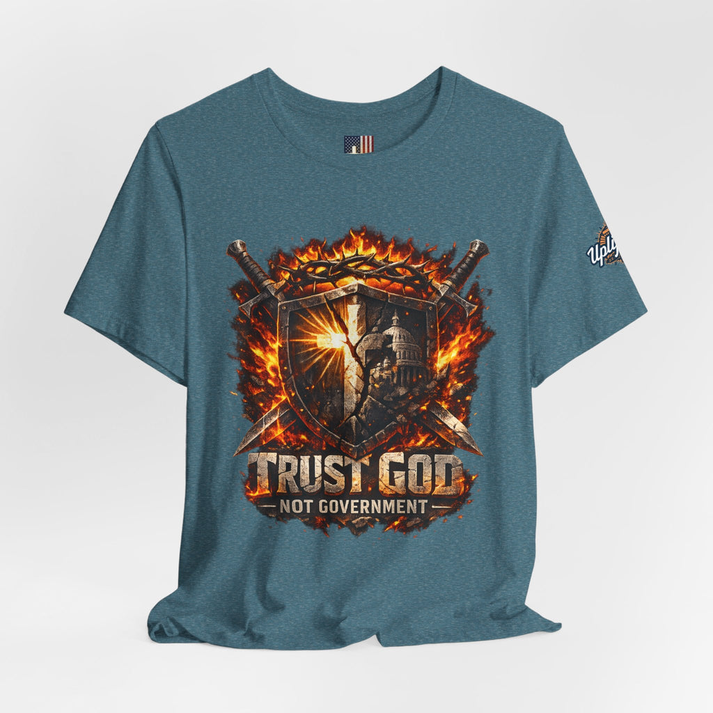 Trust God Not Government Shield Tee — Patriotic Christian Faith T-Shirt Printify