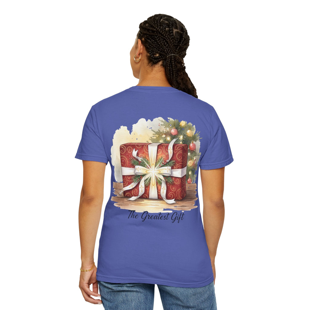 The Greatest Gift T-shirt – Cross Bow Present Christian T-shirt for Christmas Salvation & Eternal Faith Printify