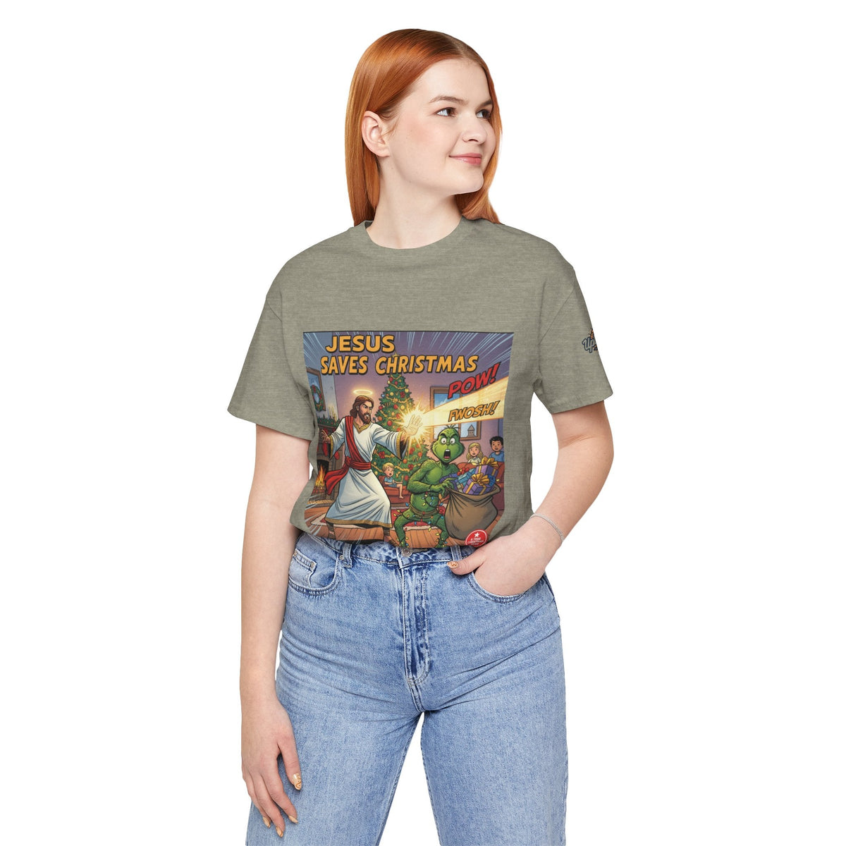 Jesus Saves Christmas T-shirt – Grinch vs Savior Light Battle Christian T-shirt for Hilarious Holiday Faith & True Joy Printify