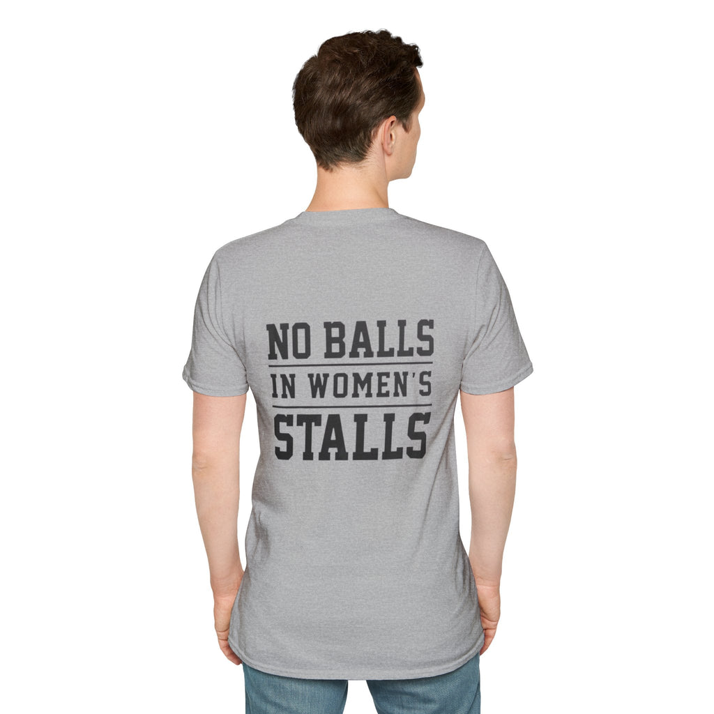 The Lord Says No Balls in Women's Stalls Statement T-Shirt Printify