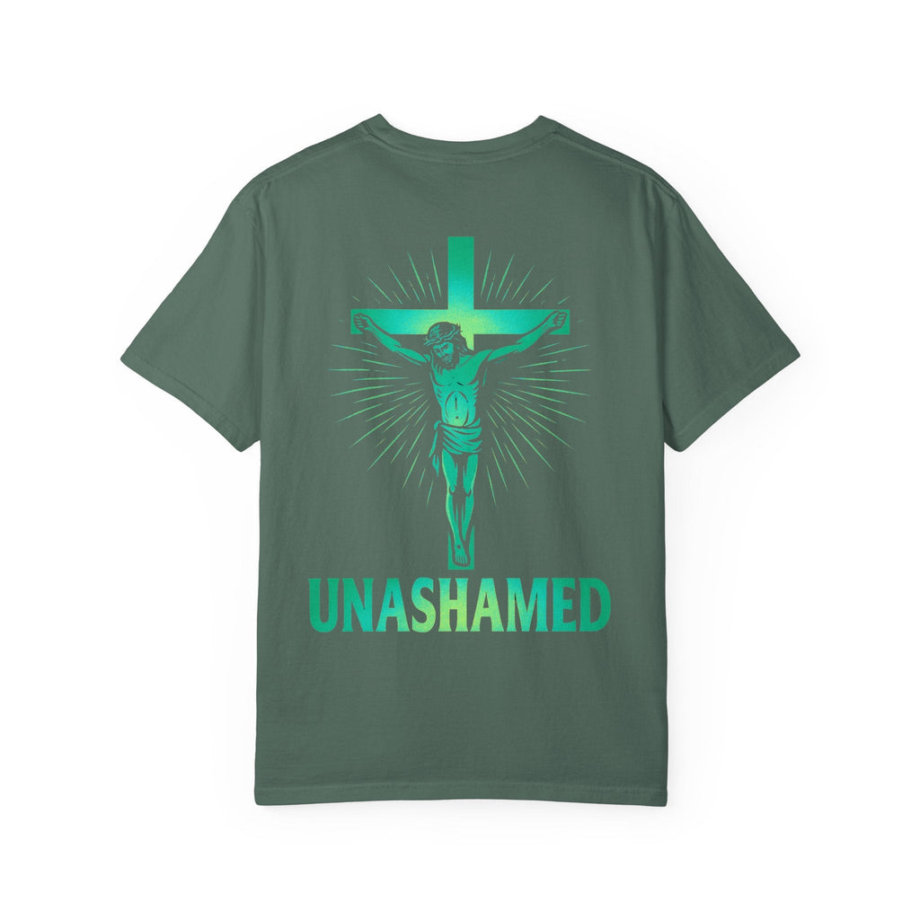 Unashamed T-shirt – Romans 1:16 Crucifixion Christian t-shirt for Bold Unwavering Faith Printify
