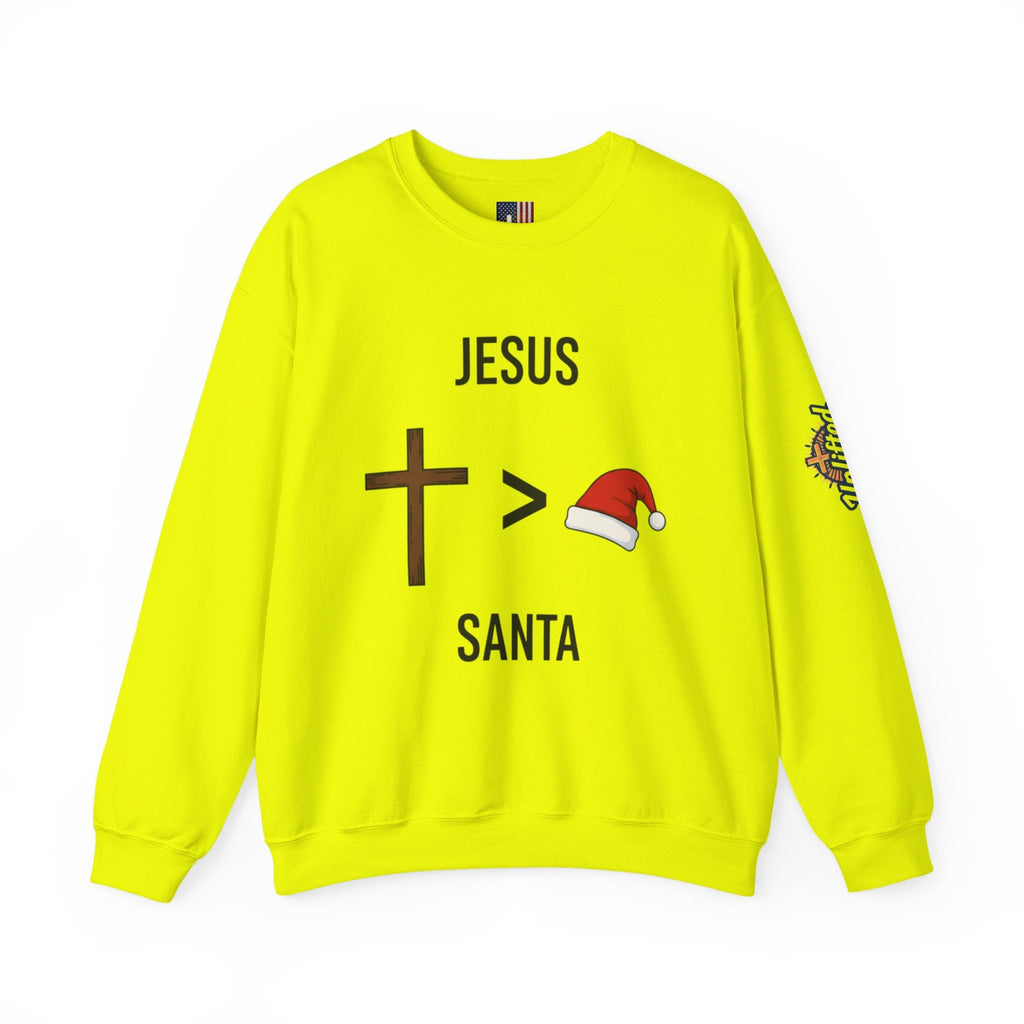 🎄 Jesus > Santa – Minimalist Christian Christmas Sweatshirt | Bold Faith Over Holiday Tee | Cross vs Santa Hat Design | Uplifted Gear Printify
