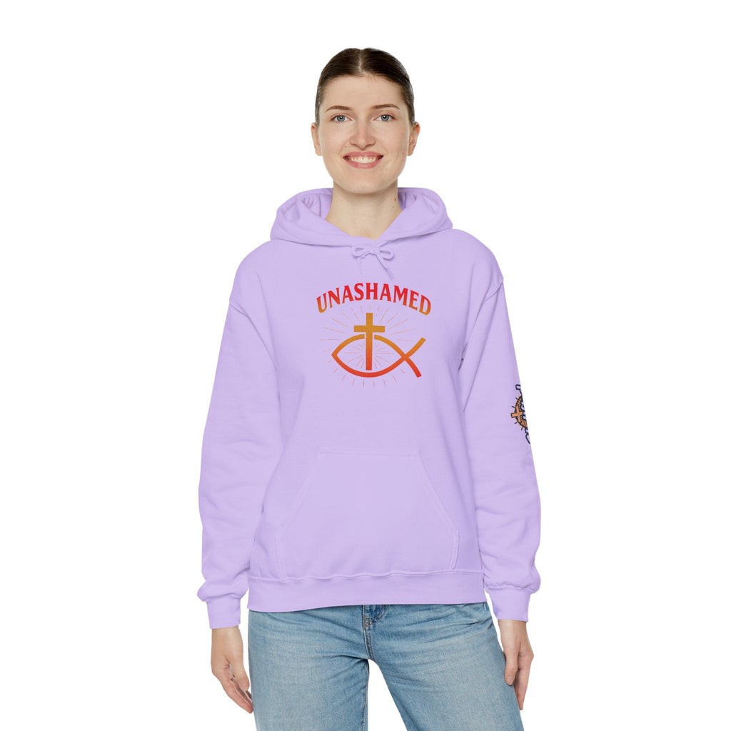 Unashamed Hoodie – Ichthys Jesus Fish & Cross Christian Sweatshirt for Romans 1:16 Bold Faith Printify