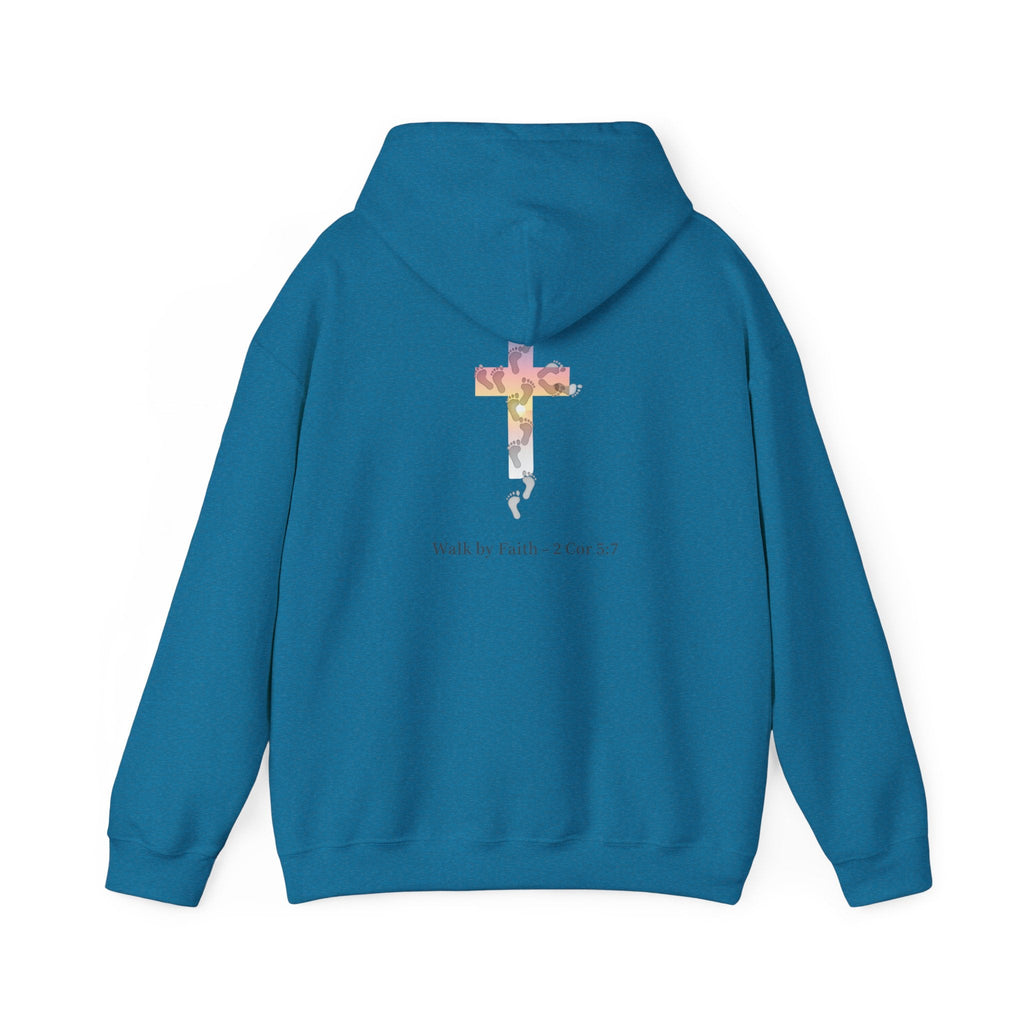 Walk by Faith Hoodie – Cross & Footprints Christian Hoodie for Cozy Inspiration Printify