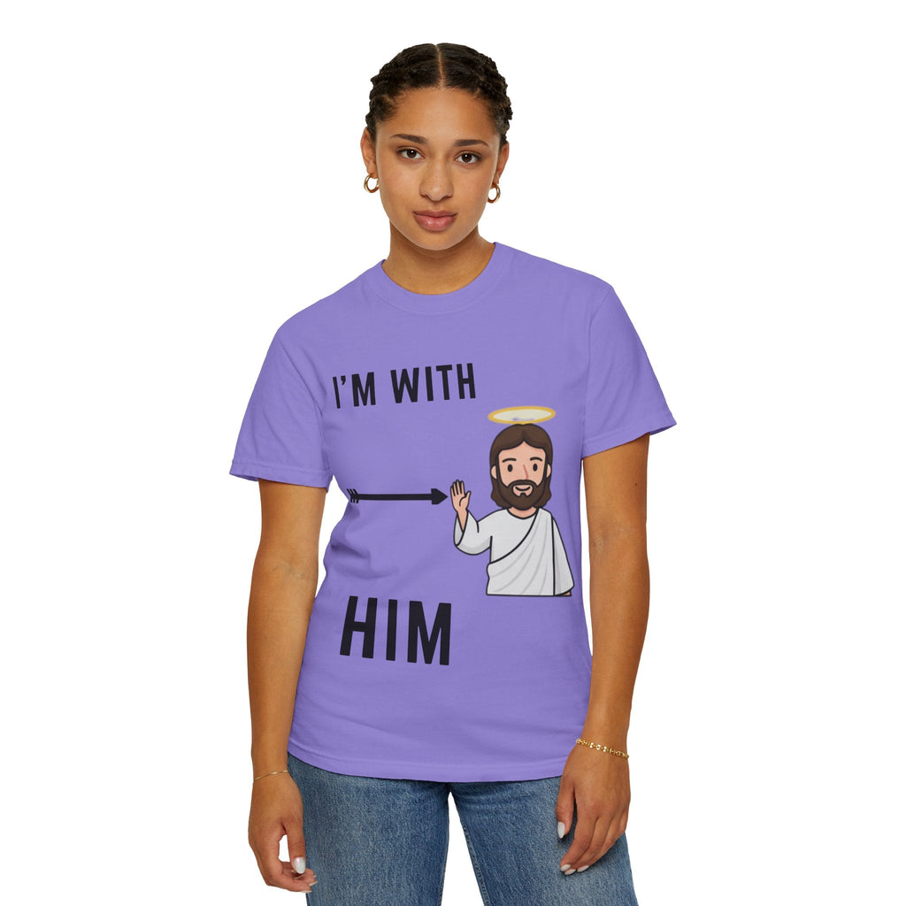 🔥 I’m With Him → Christian T-Shirt | Arrow Pointing to Jesus | Minimalist Faith Tee | Subtle Cross Design | Bible-Inspired Apparel by Uplifted Gear Printify