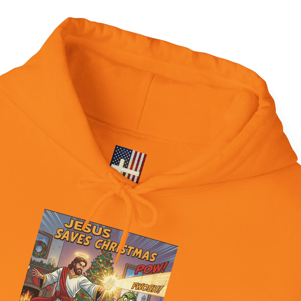 Jesus Saves Christmas Hoodie – Grinch vs Savior Light Battle Christian Sweatshirt for Hilarious Holiday Faith & True Joy Printify