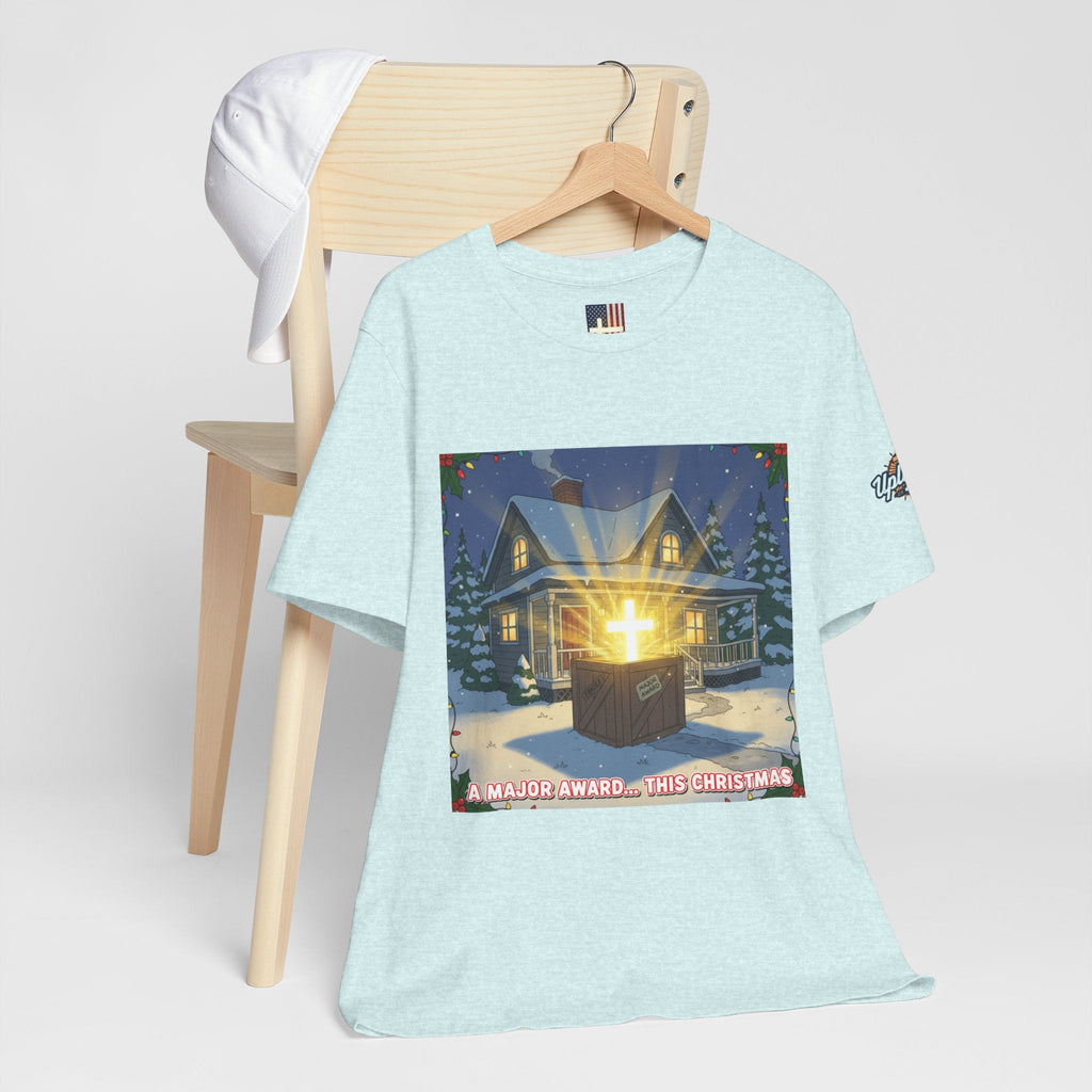 A Major Award This Christmas T-shirt – Fragile Leg Lamp Parody Cross Unboxing Christian T-shirt for Hilarious Faith & Holiday Glow Printify